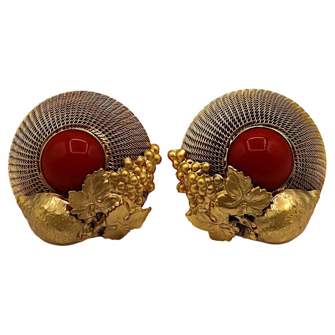 GIANFRANCO FERRE Vintage Massive Gold Tone Clip-On Earrings For Sale