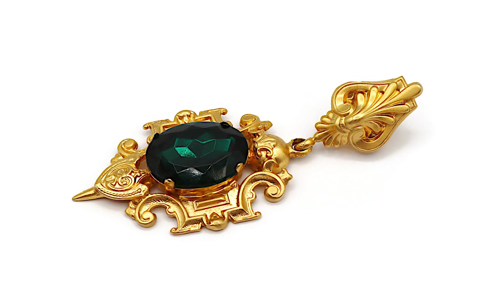 GIANFRANCO FERRE Vintage Massive Green Crystal Dangle Earrings For Sale 8