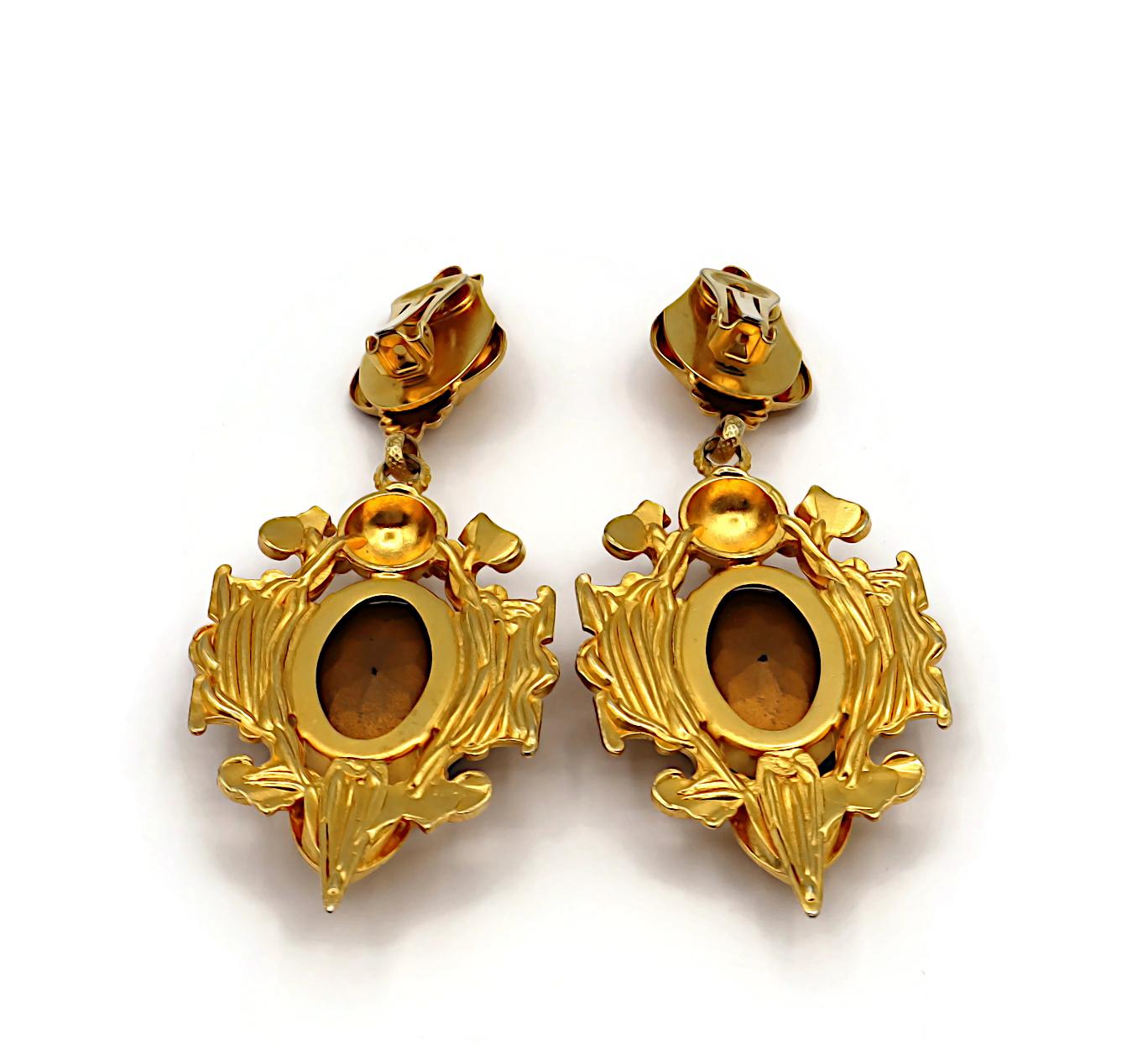 GIANFRANCO FERRE Vintage Massive Green Crystal Dangle Earrings For Sale 9