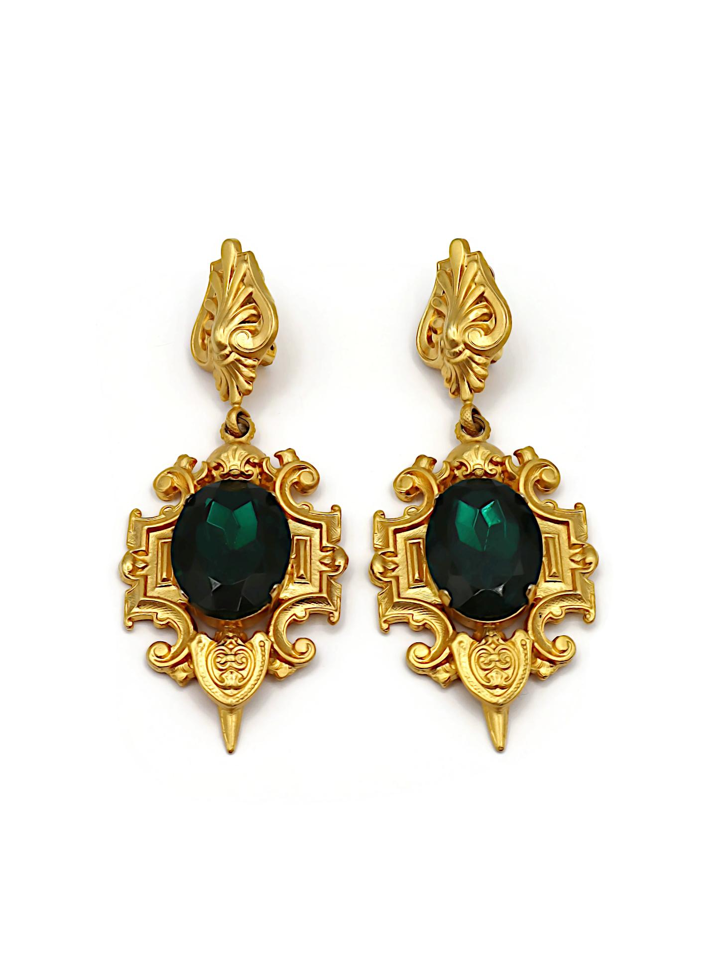Women's GIANFRANCO FERRE Vintage Massive Green Crystal Dangle Earrings For Sale