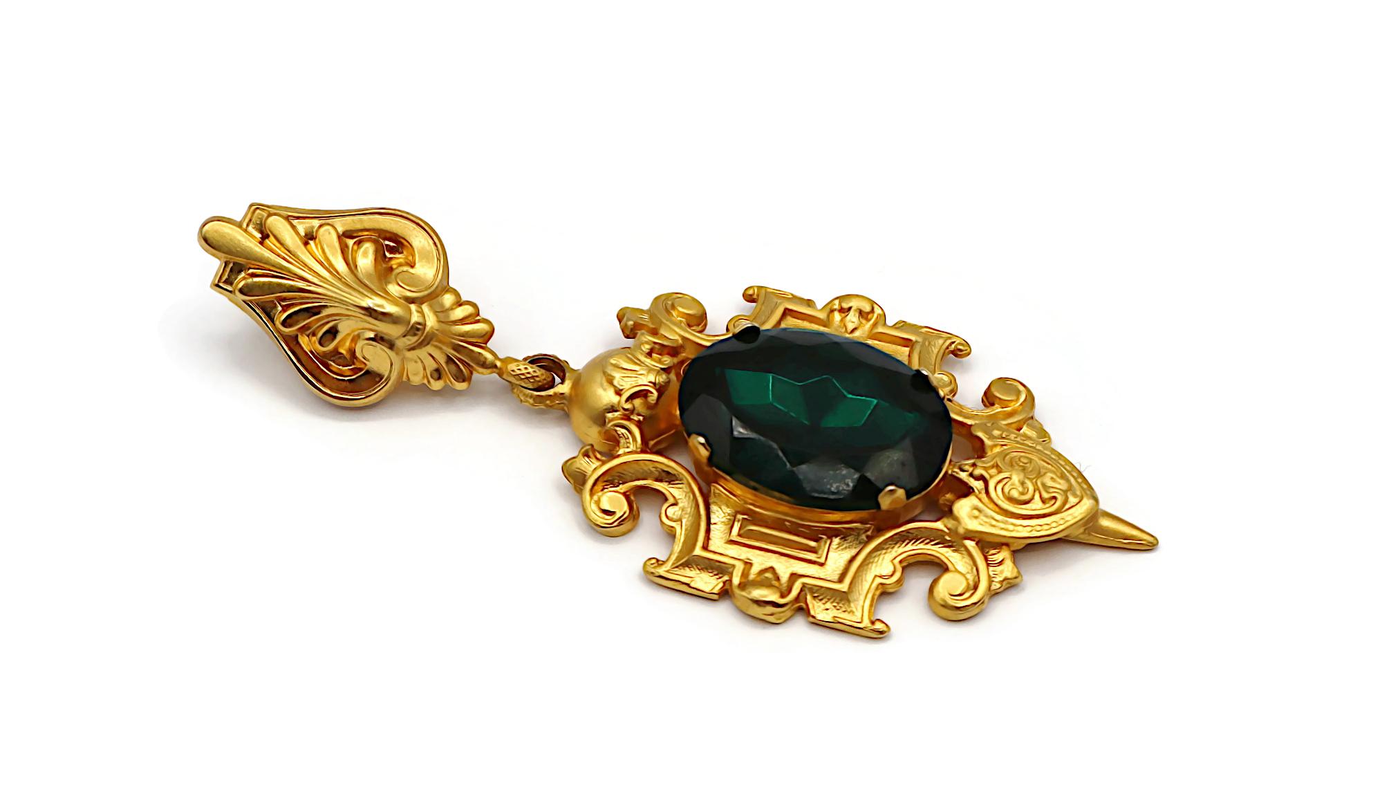 GIANFRANCO FERRE Vintage Massive Green Crystal Dangle Earrings For Sale 5