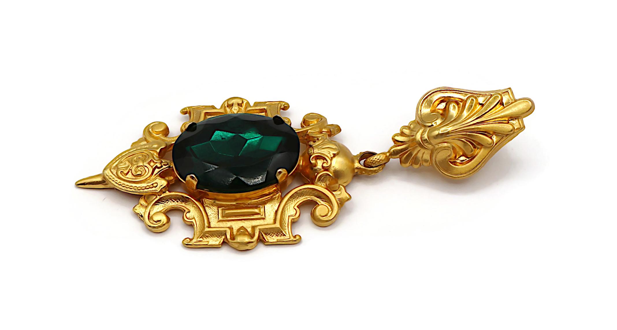 GIANFRANCO FERRE Vintage Massive Green Crystal Dangle Earrings For Sale 6