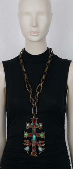 GIANFRANCO FERRE Vintage Massive Caravaca Cross Pendant Necklace