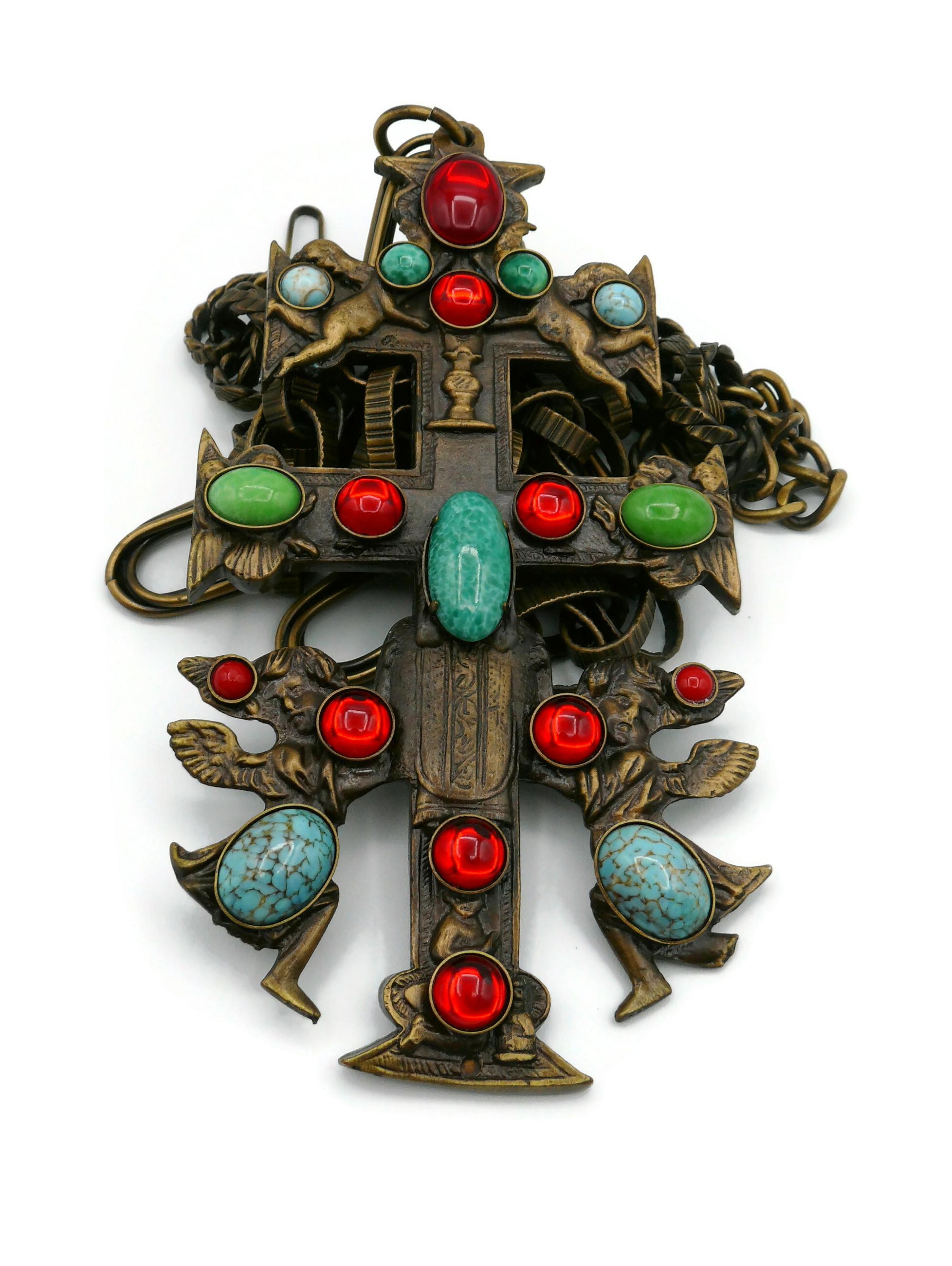 GIANFRANCO FERRE Vintage Massive Caravaca Cross Pendant Necklace For Sale 3