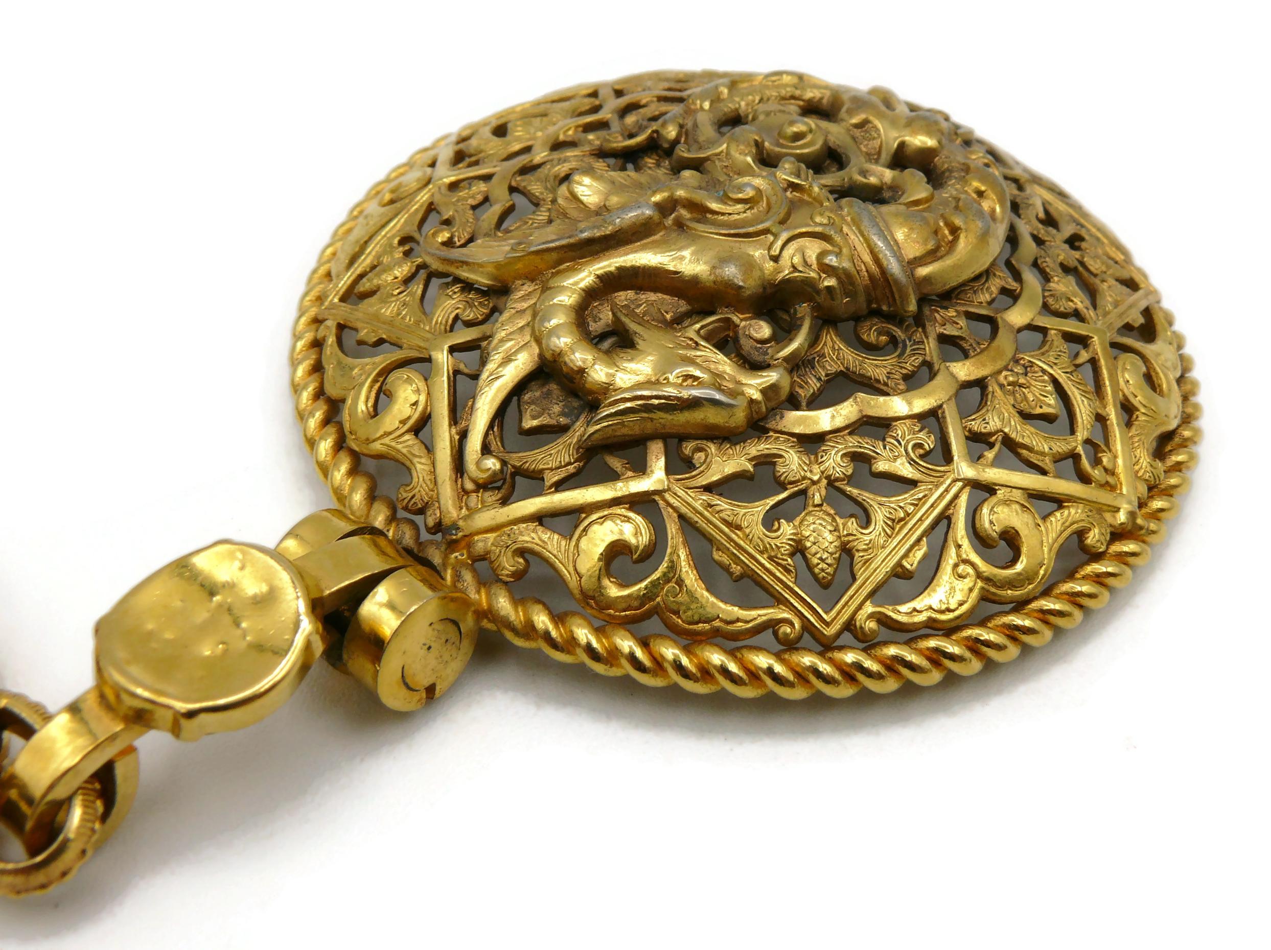 GIANFRANCO FERRE Vintage Massive Medieval Griffin Medallion Pendant Necklace 10