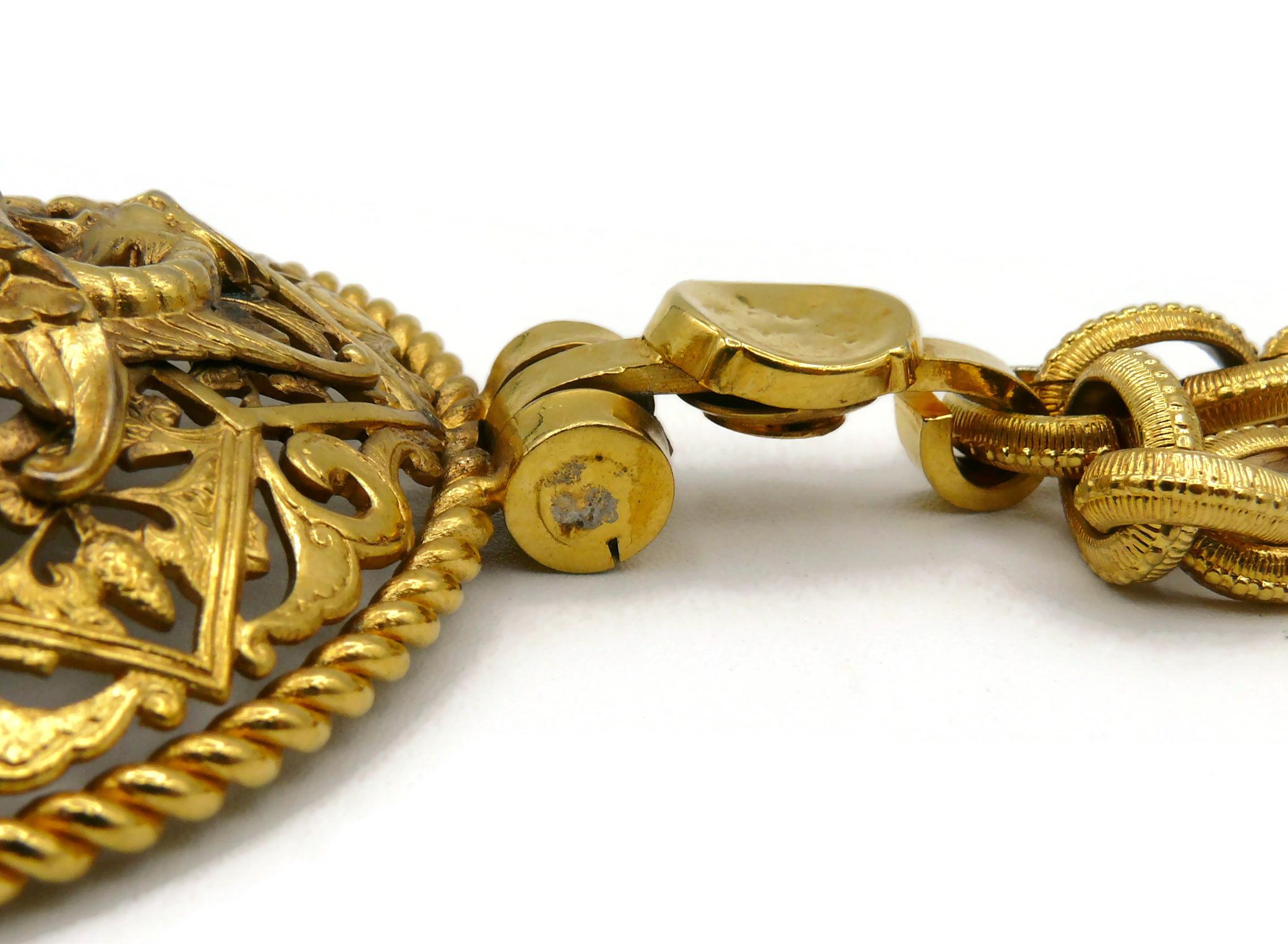 GIANFRANCO FERRE Vintage Massive Medieval Griffin Medallion Pendant Necklace 11