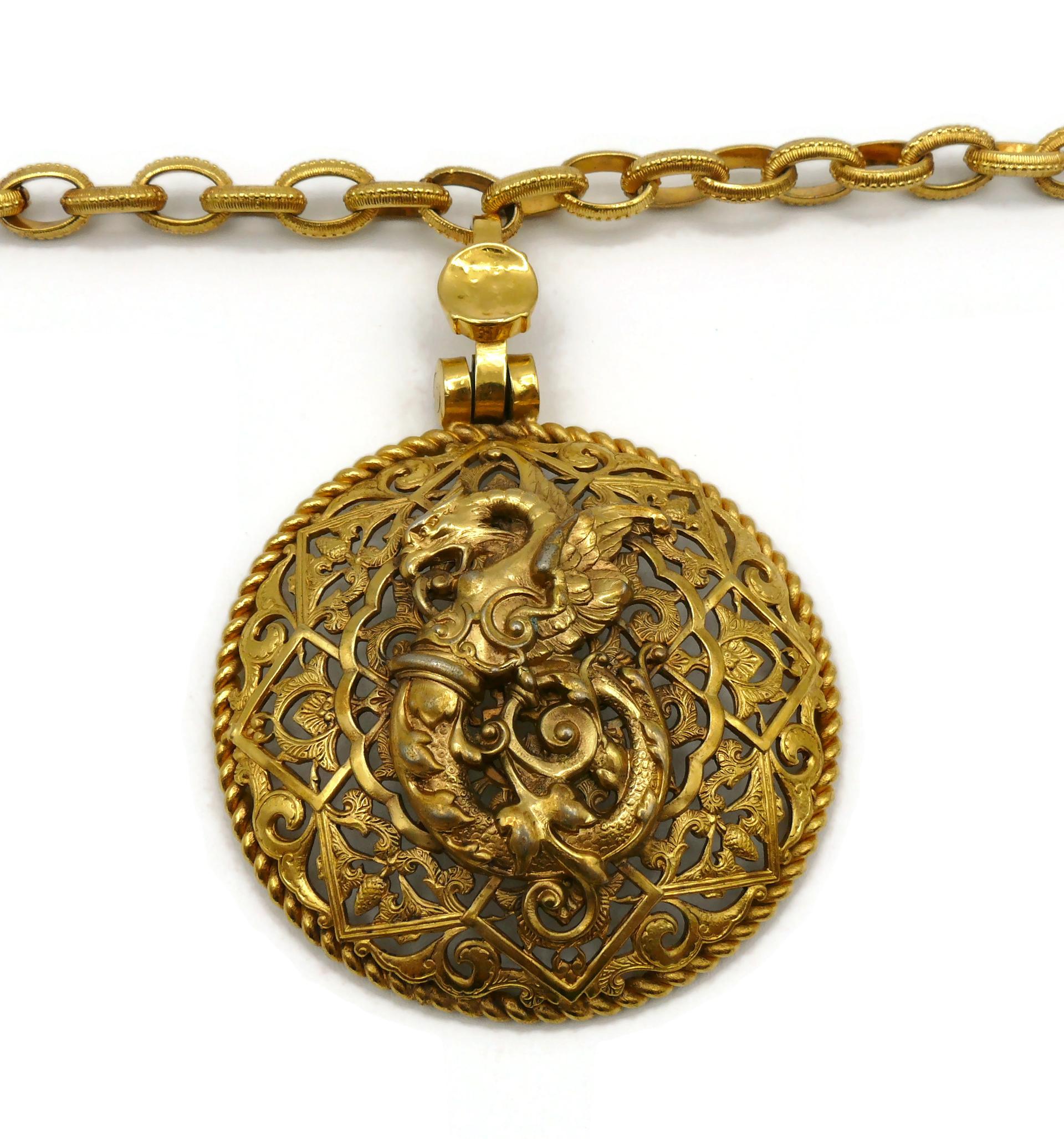 Women's GIANFRANCO FERRE Vintage Massive Medieval Griffin Medallion Pendant Necklace