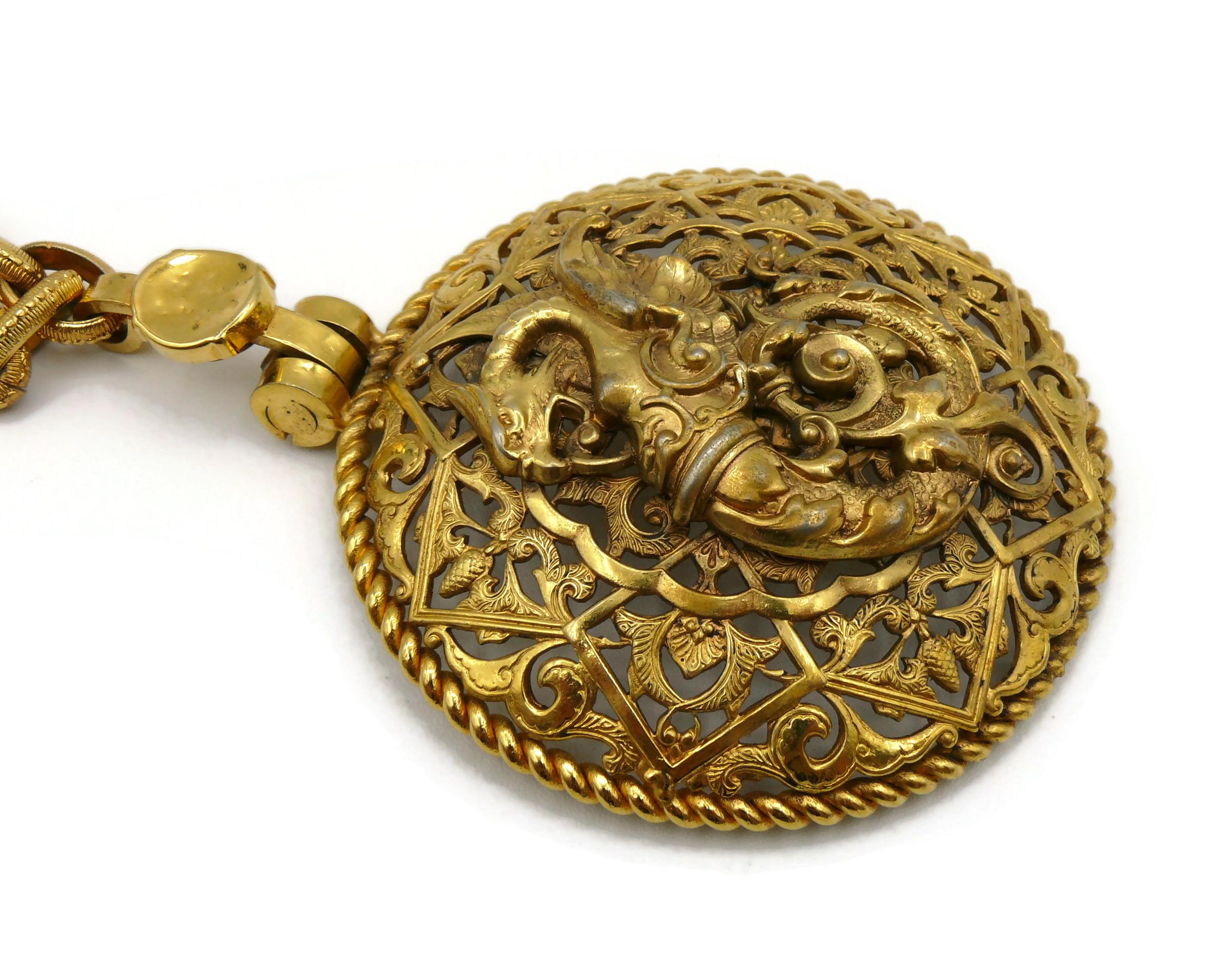 GIANFRANCO FERRE Vintage Massive Medieval Griffin Medallion Pendant Necklace 1
