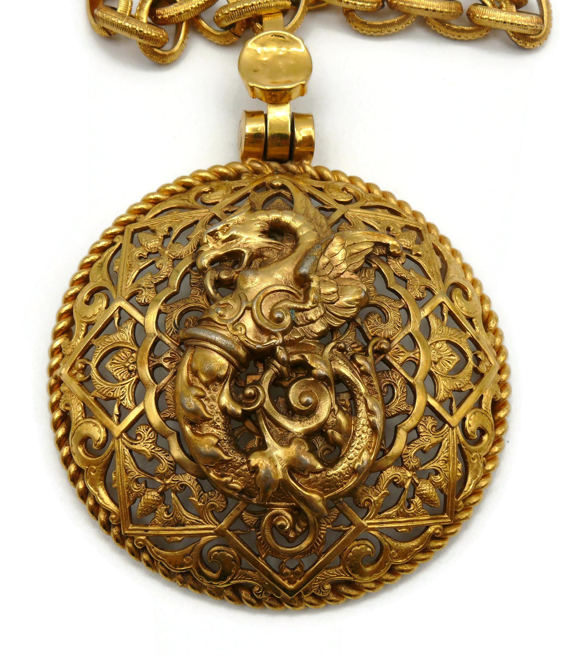 GIANFRANCO FERRE Vintage Massive Medieval Griffin Medallion Pendant Necklace 2