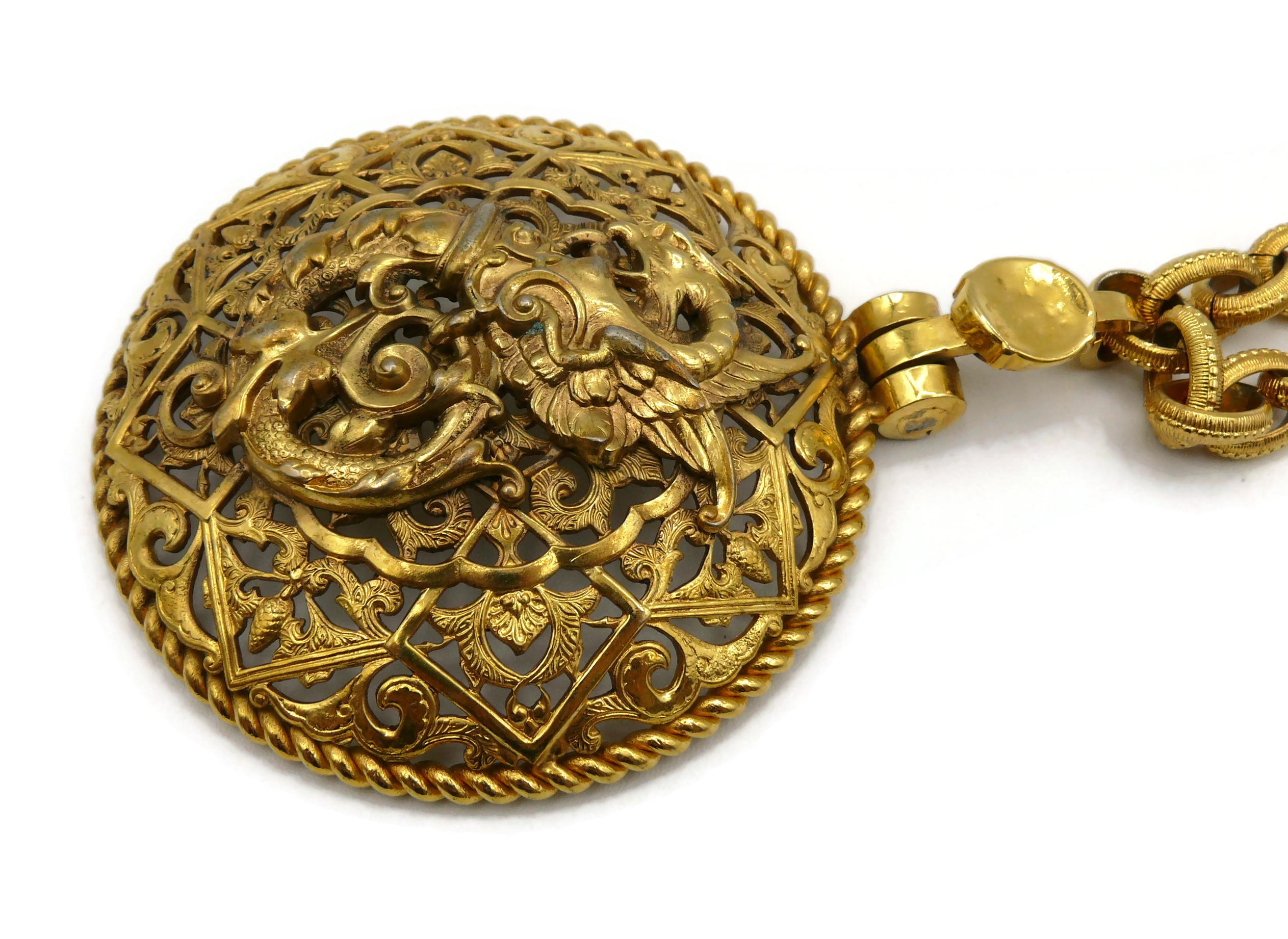GIANFRANCO FERRE Vintage Massive Medieval Griffin Medallion Pendant Necklace 3