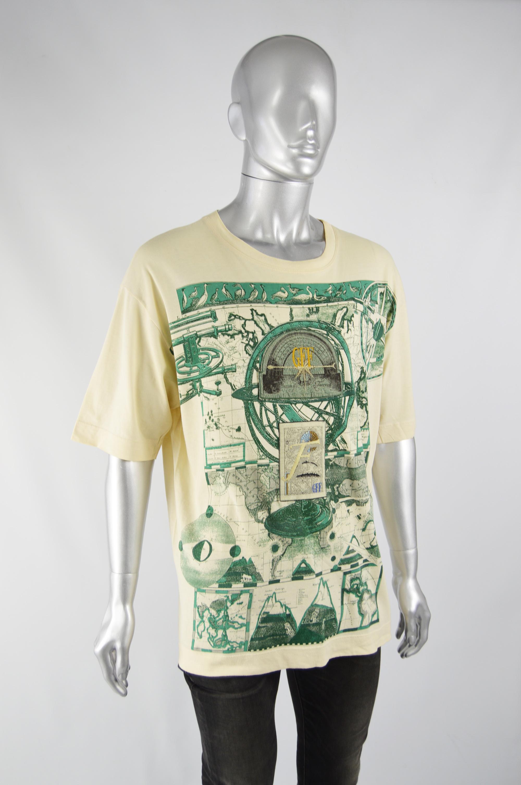 Beige Gianfranco Ferre Vintage Mens Embroidered T-shirt