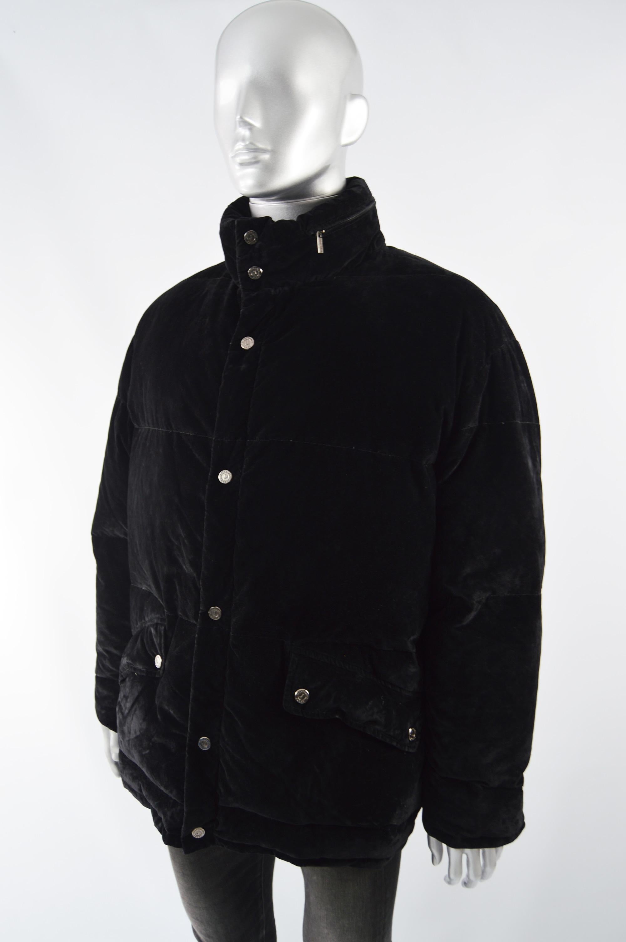 Black Gianfranco Ferre Vintage Mens Velvet Puffer Jacket