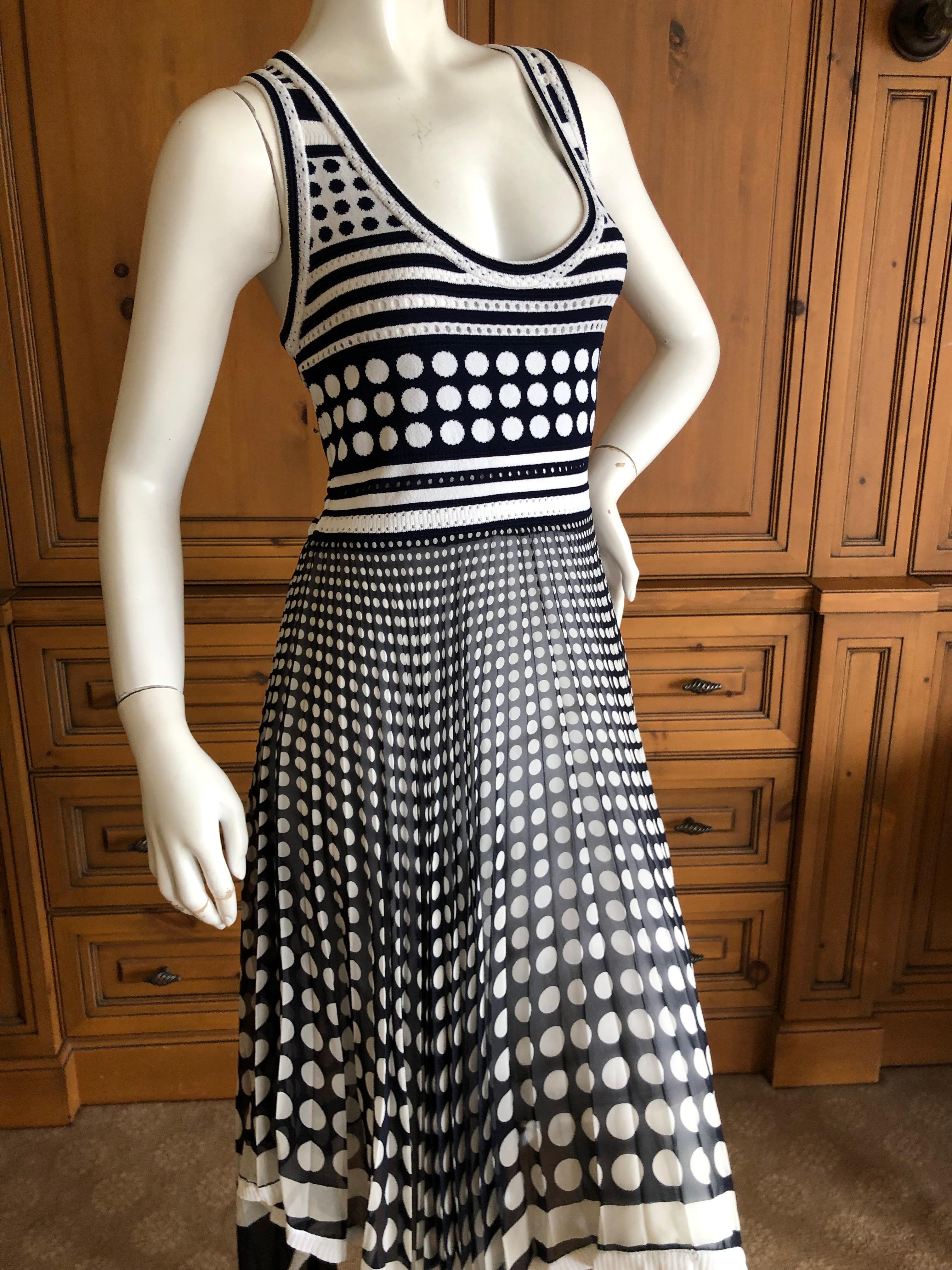 Gianfranco Ferre Vintage Op Art Polka Dot Dress with Pleated Asymmetrical Skirt In Excellent Condition For Sale In Cloverdale, CA