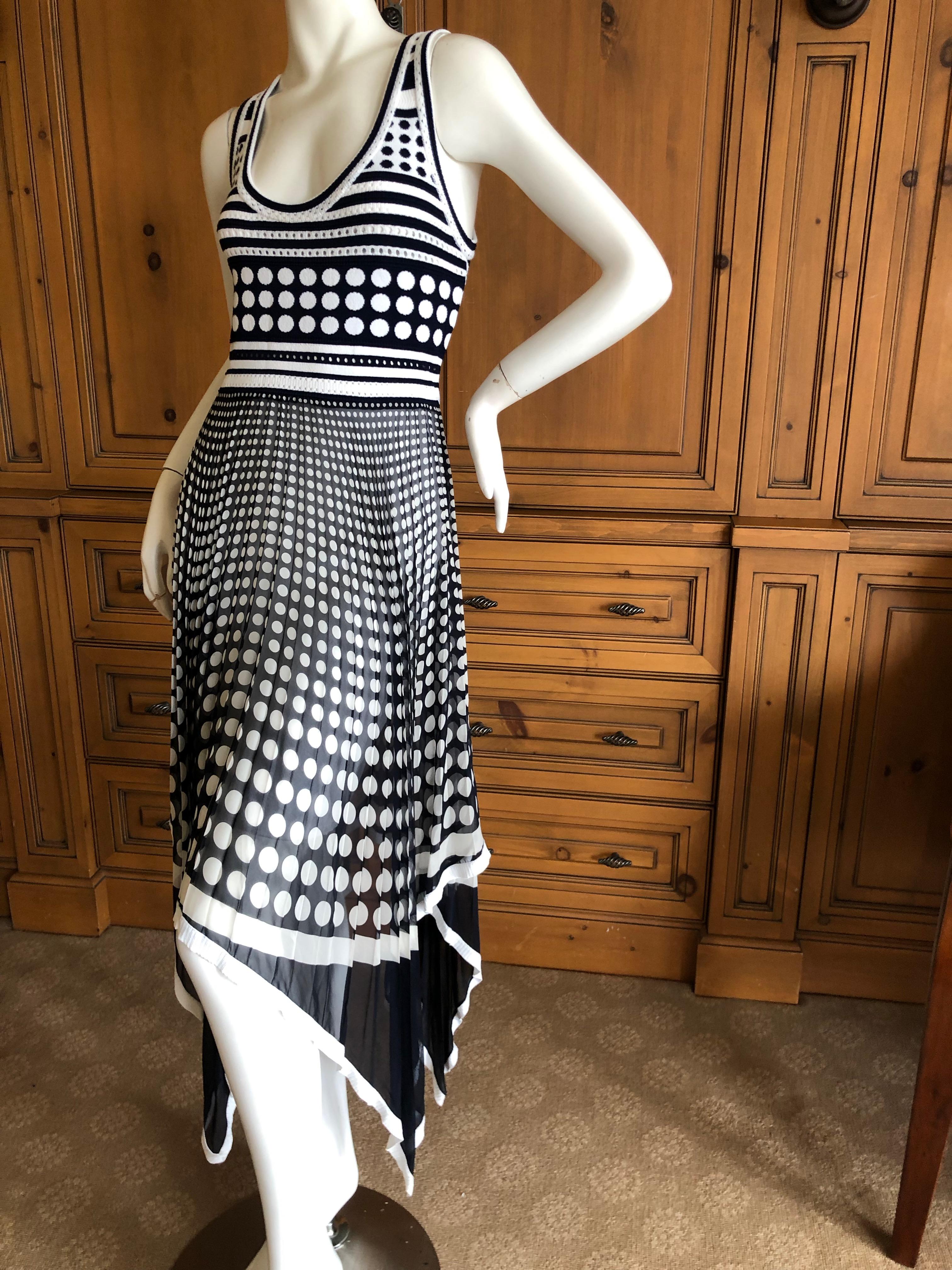 Women's Gianfranco Ferre Vintage Op Art Polka Dot Dress with Pleated Asymmetrical Skirt For Sale