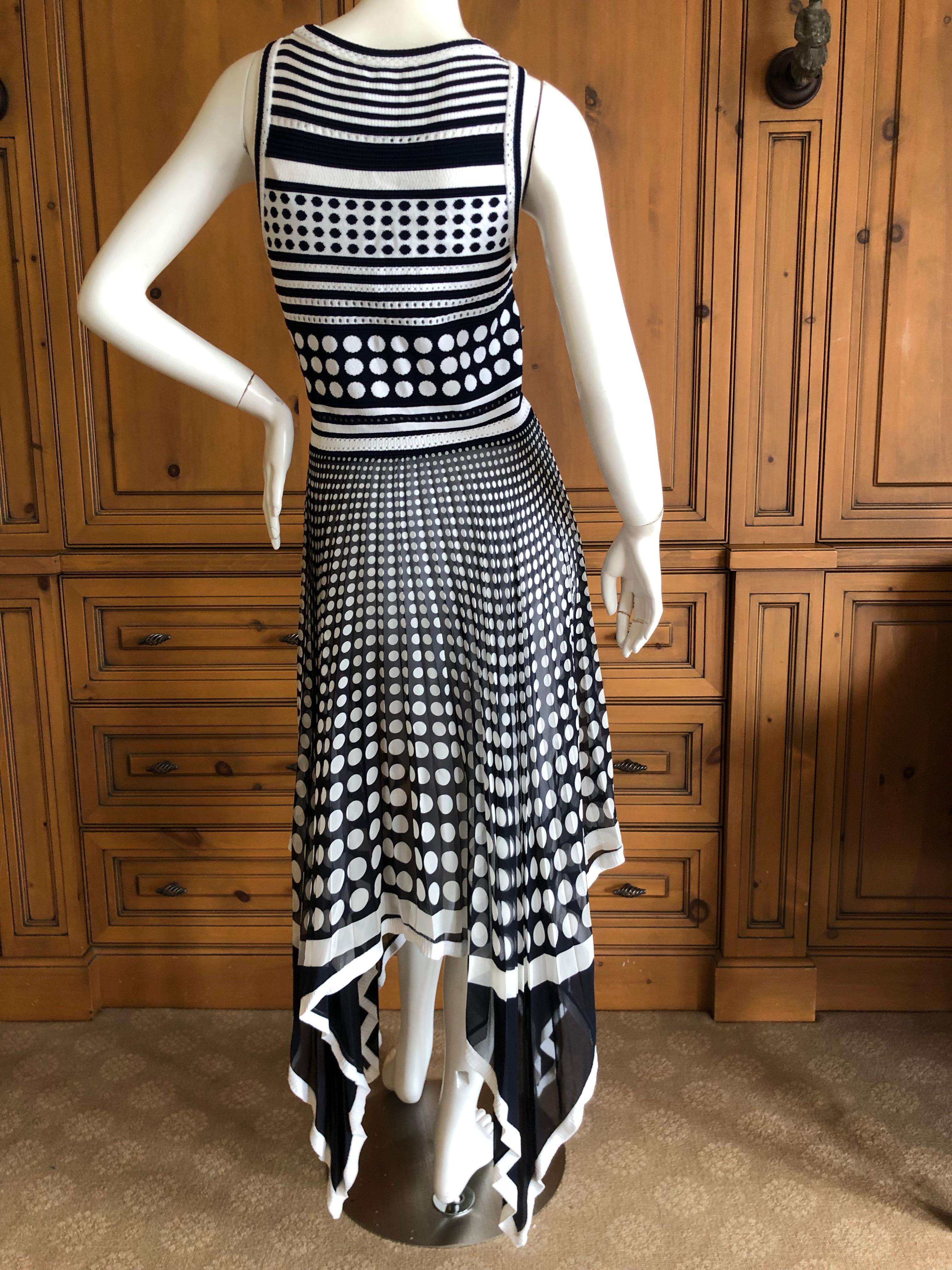 Gianfranco Ferre Vintage Op Art Polka Dot Dress with Pleated Asymmetrical Skirt For Sale 1