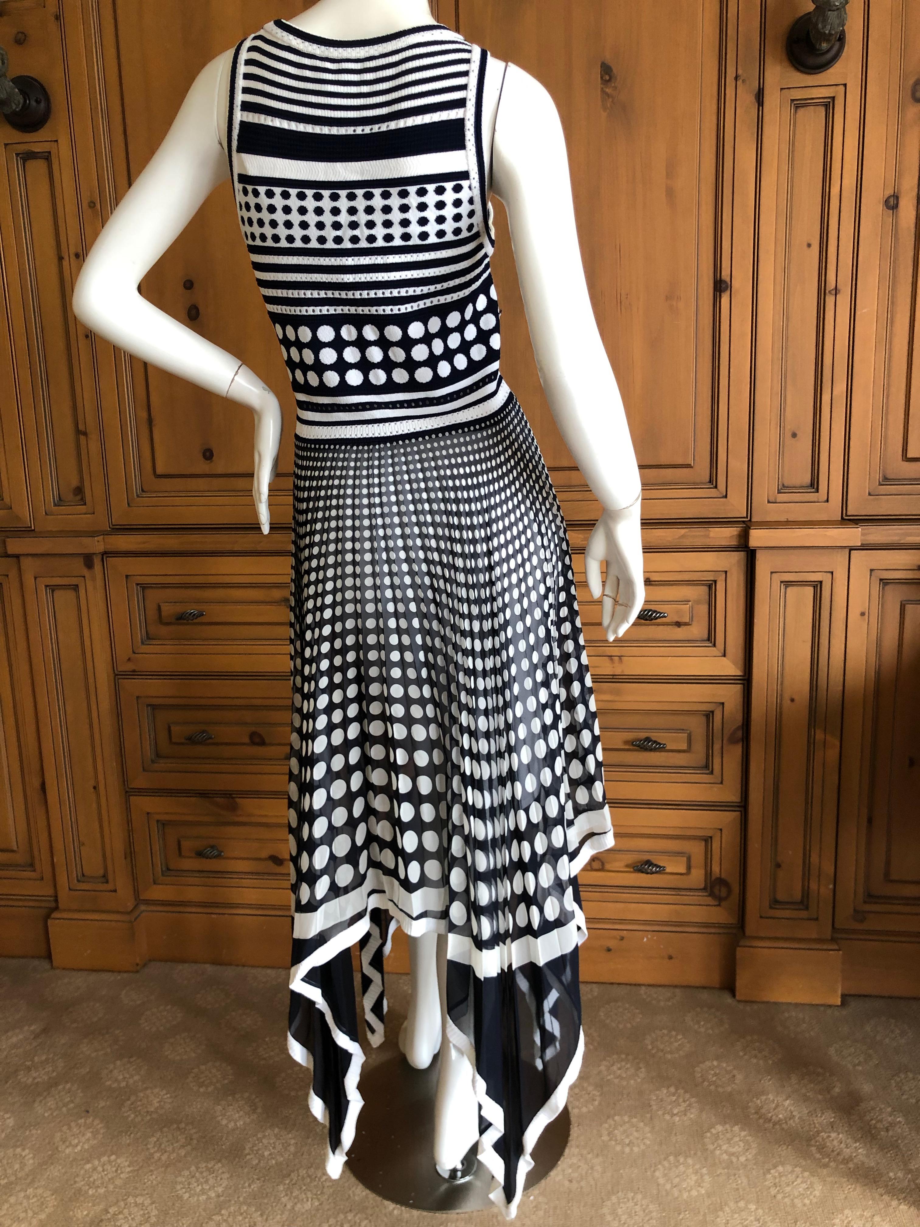 Gianfranco Ferre Vintage Op Art Polka Dot Dress with Pleated Asymmetrical Skirt For Sale 2