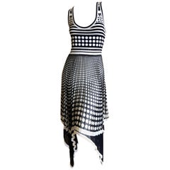 Gianfranco Ferre Vintage Op Art Polka Dot Dress with Pleated Asymmetrical Skirt