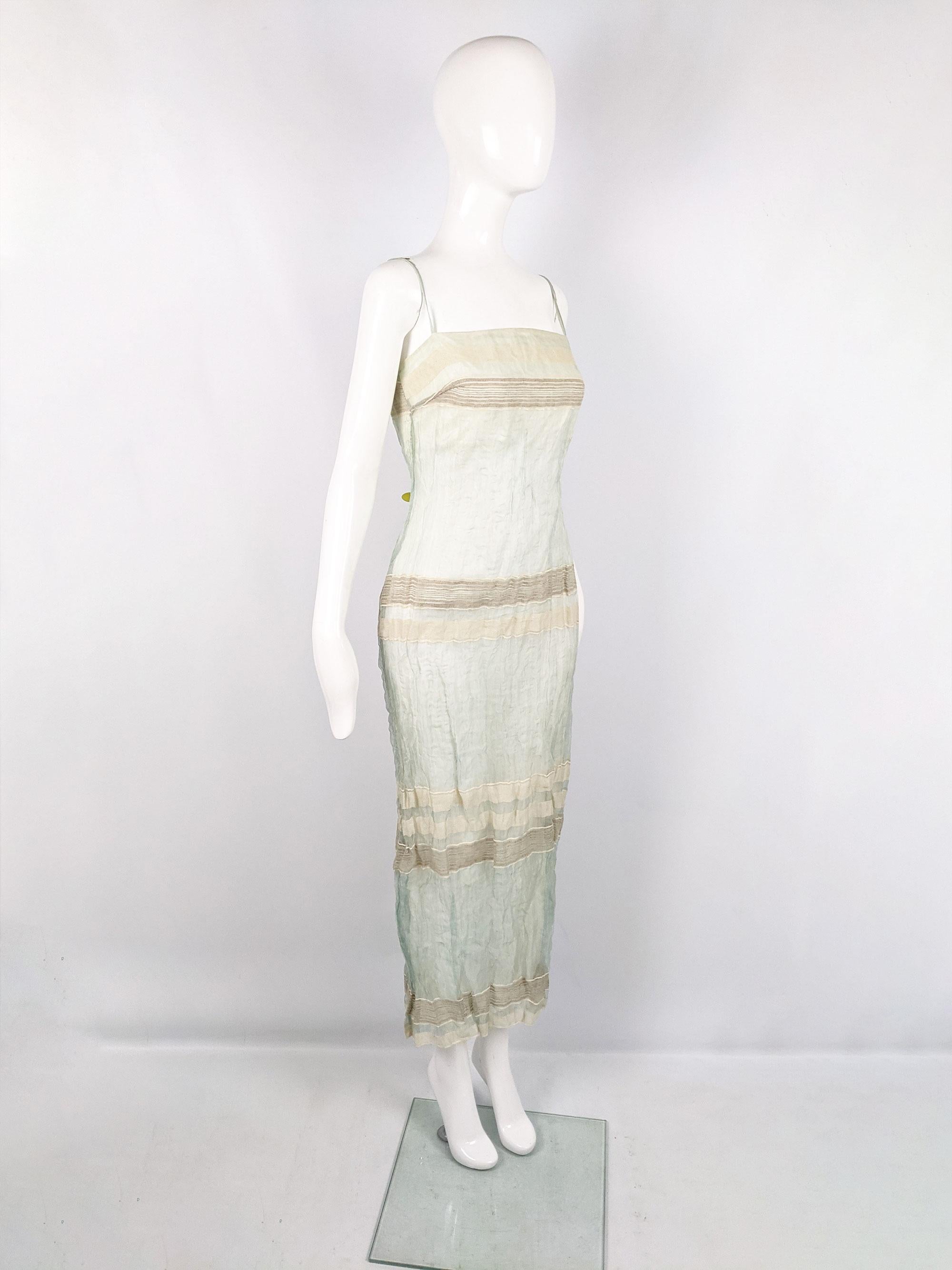 Gray Gianfranco Ferré Vintage Pastel Blue Crinkled Organza & Linen Dress, 1990s