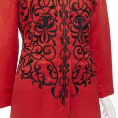 GIANFRANCO FERRE Vintage red black floral embroidery stand collar jacket M