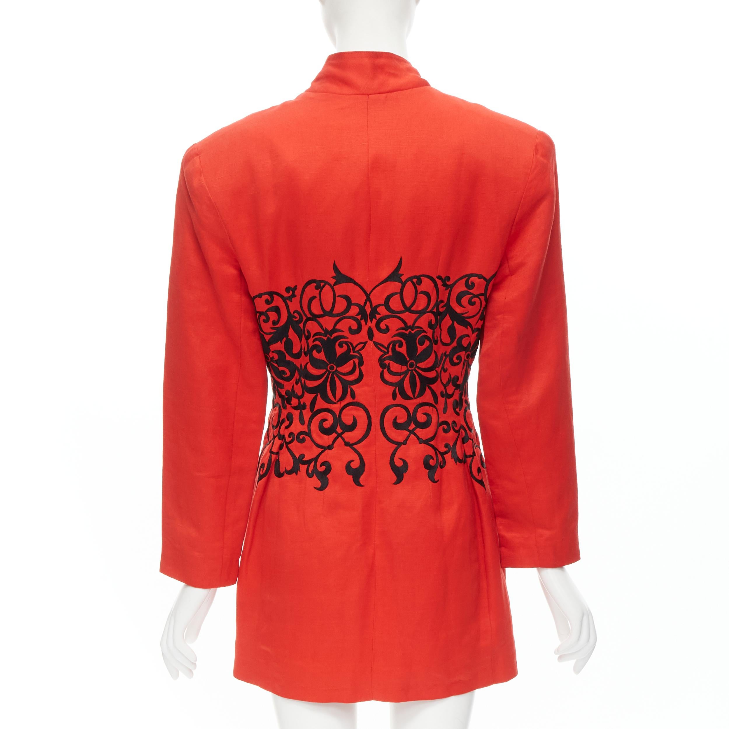 Men's GIANFRANCO FERRE Vintage red black floral embroidery stand collar jacket M For Sale