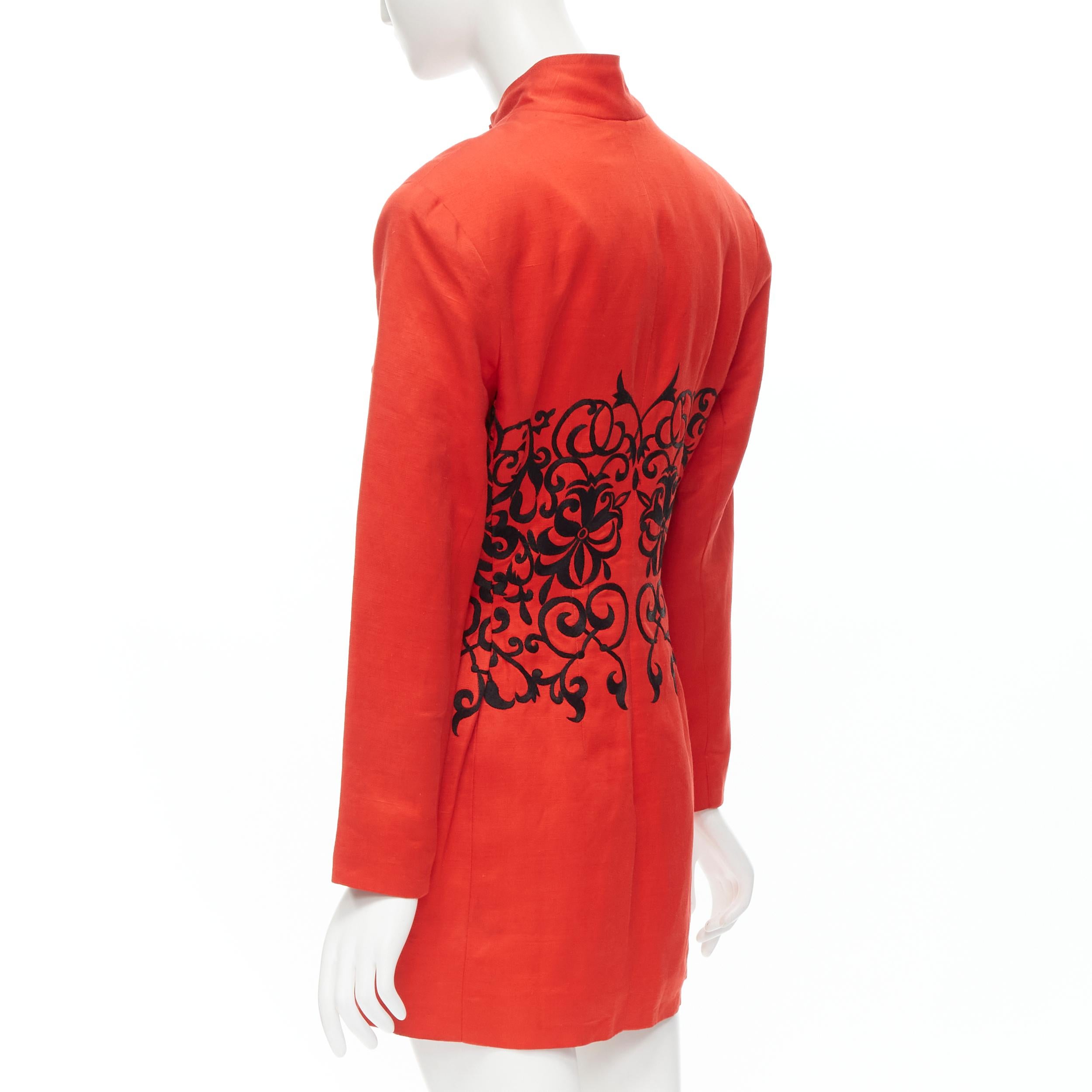 GIANFRANCO FERRE Vintage red black floral embroidery stand collar jacket M For Sale 1