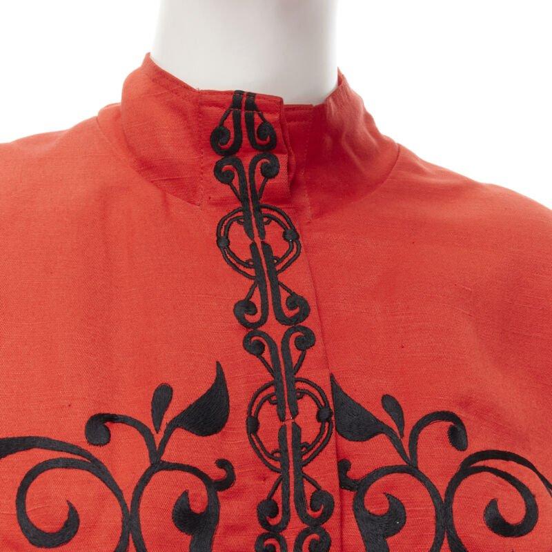 GIANFRANCO FERRE Vintage red black floral embroidery stand collar jacket M For Sale 2