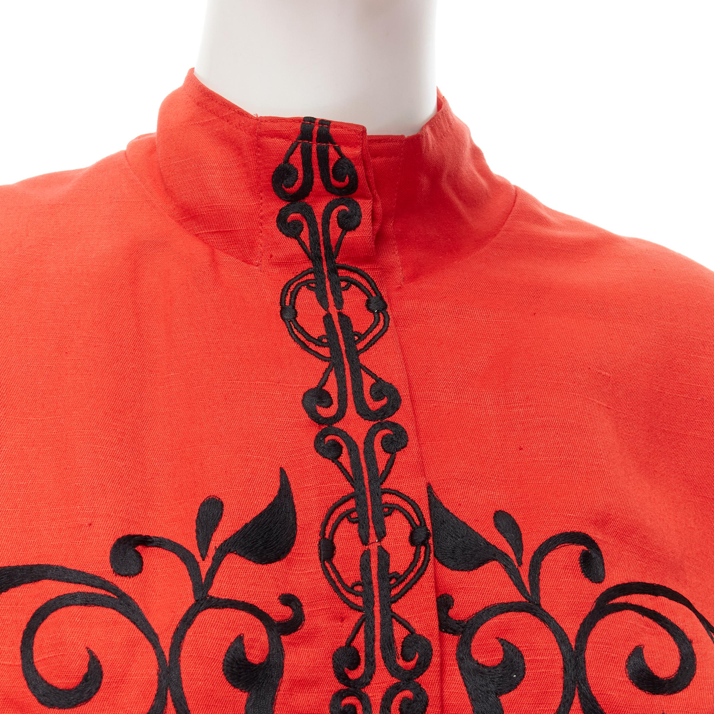 GIANFRANCO FERRE Vintage red black floral embroidery stand collar jacket M For Sale 2