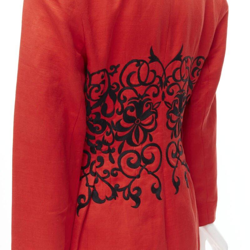 GIANFRANCO FERRE Vintage red black floral embroidery stand collar jacket M For Sale 3