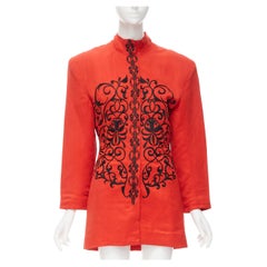 GIANFRANCO FERRE Vintage rouge noir broderie florale col montant veste M