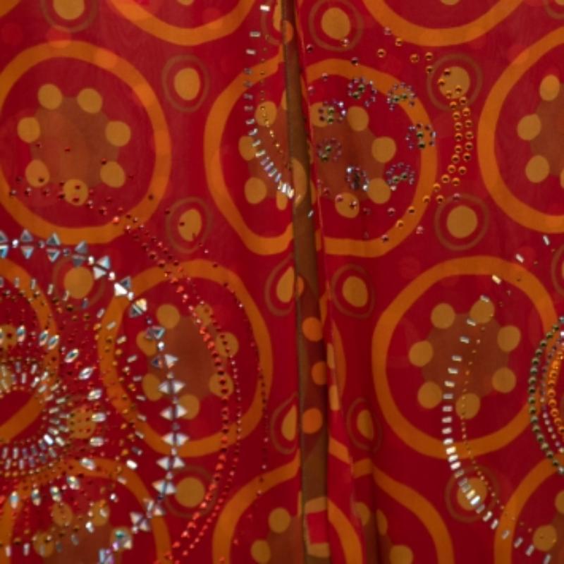 Gianfranco Ferre Vintage Red Printed Silk Embellished Maxi Skirt L en vente 1