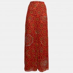 Gianfranco Ferre Vintage Red Printed Silk Embellished Maxi Skirt L