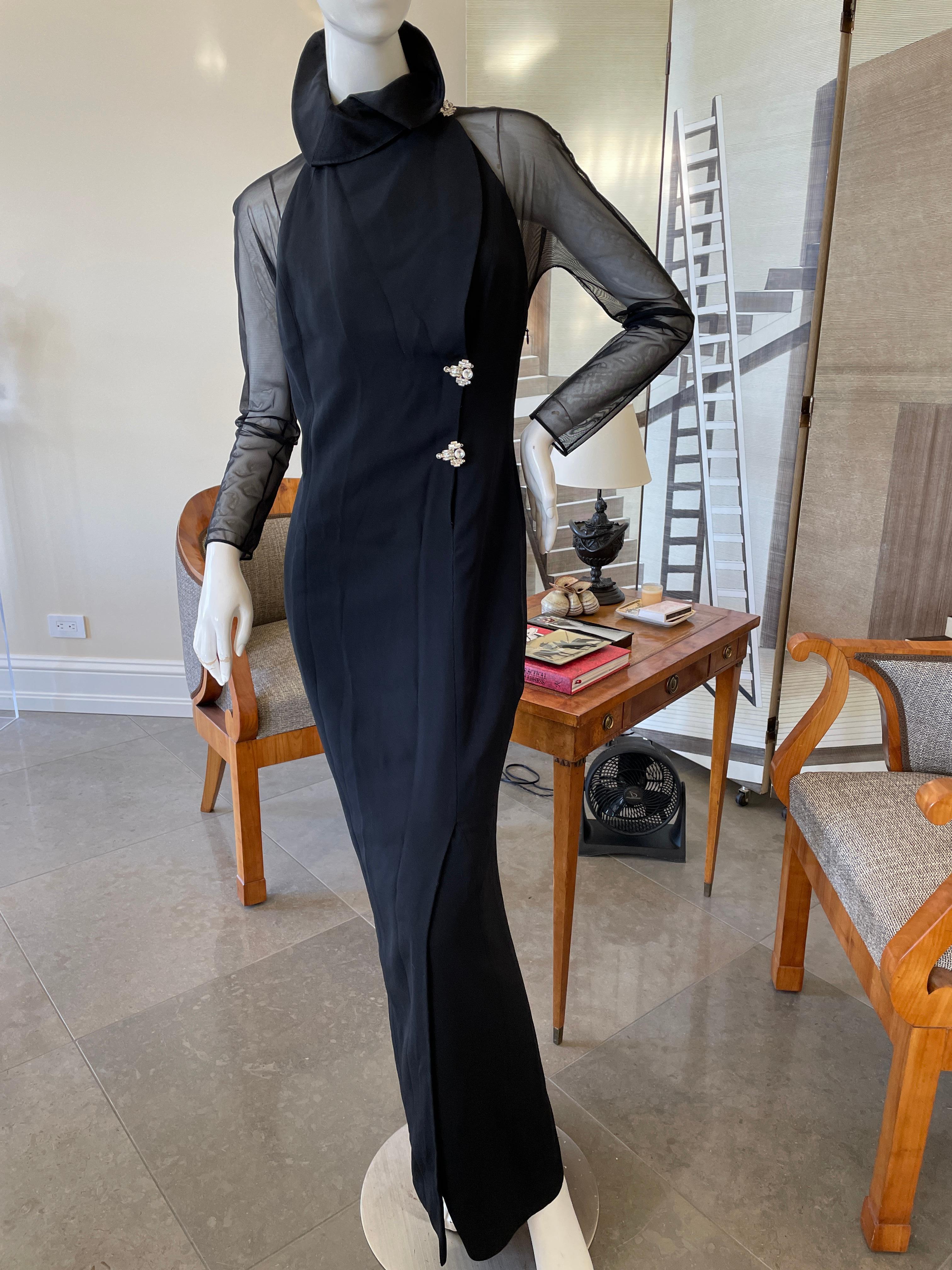  Gianfranco Ferre Vintage Sheer Black Evening Dress with Sexy Back In Good Condition For Sale In Cloverdale, CA