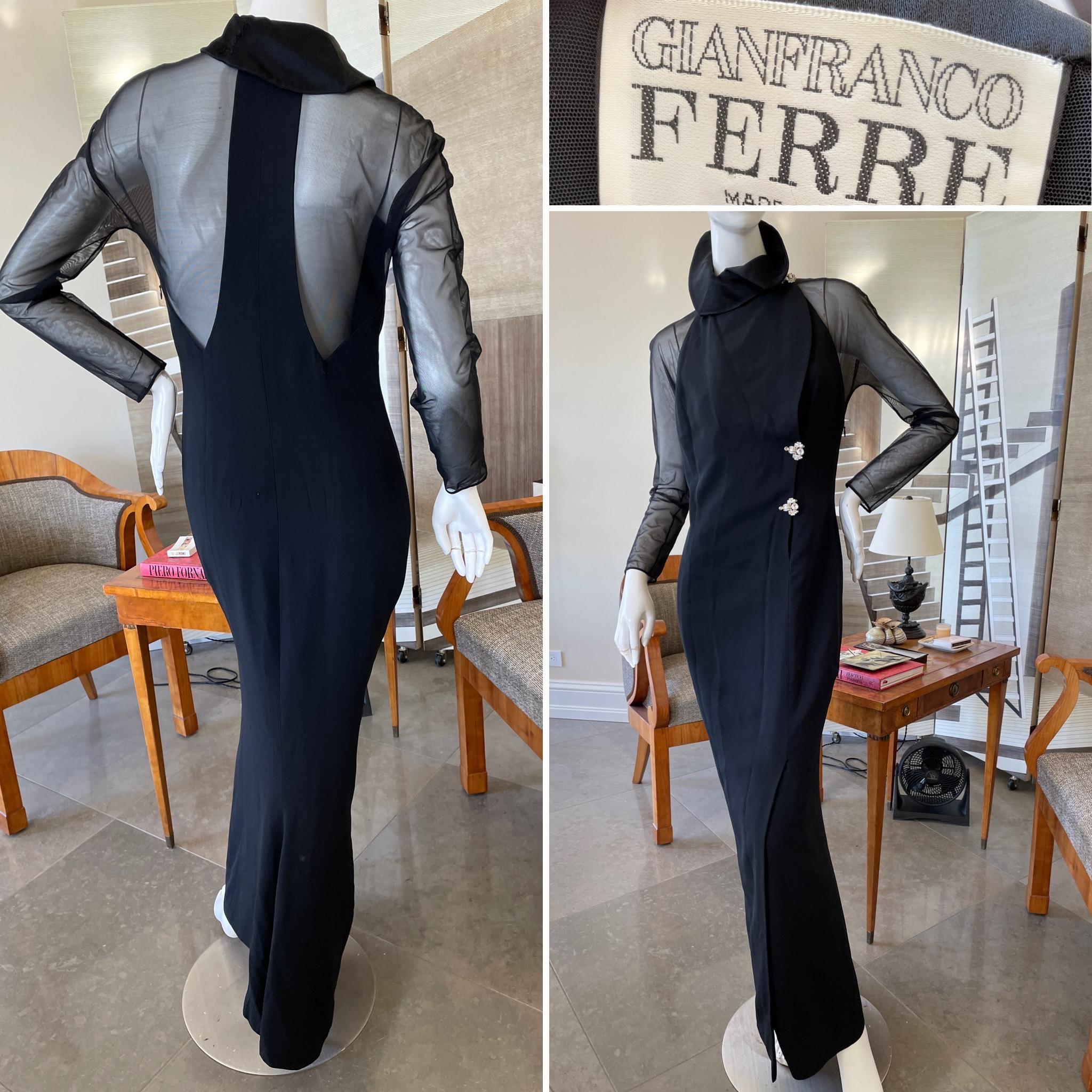 Women's  Gianfranco Ferre Vintage Sheer Black Evening Dress with Sexy Back For Sale