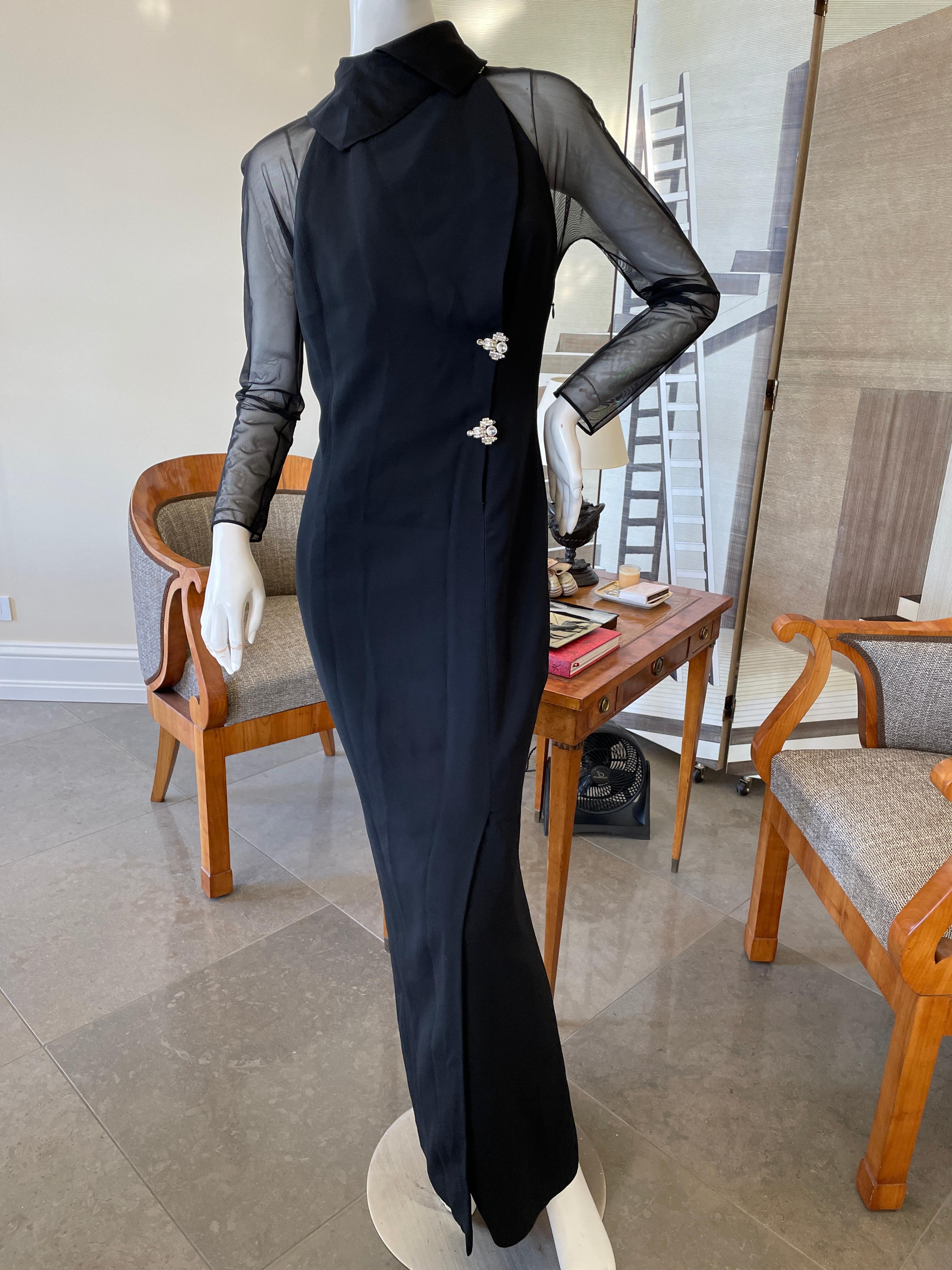  Gianfranco Ferre Vintage Sheer Black Evening Dress with Sexy Back For Sale 2