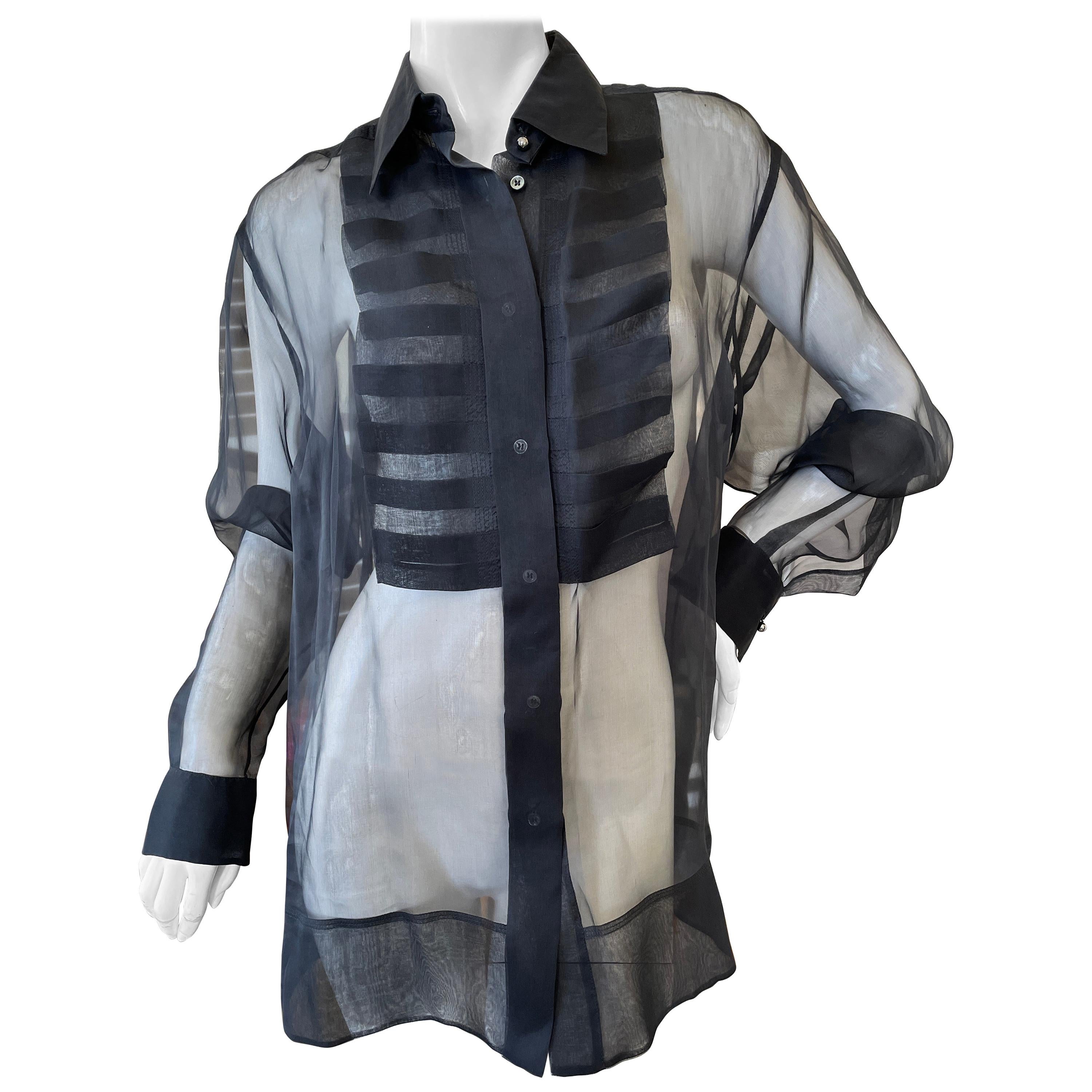 sheer tuxedo blouse