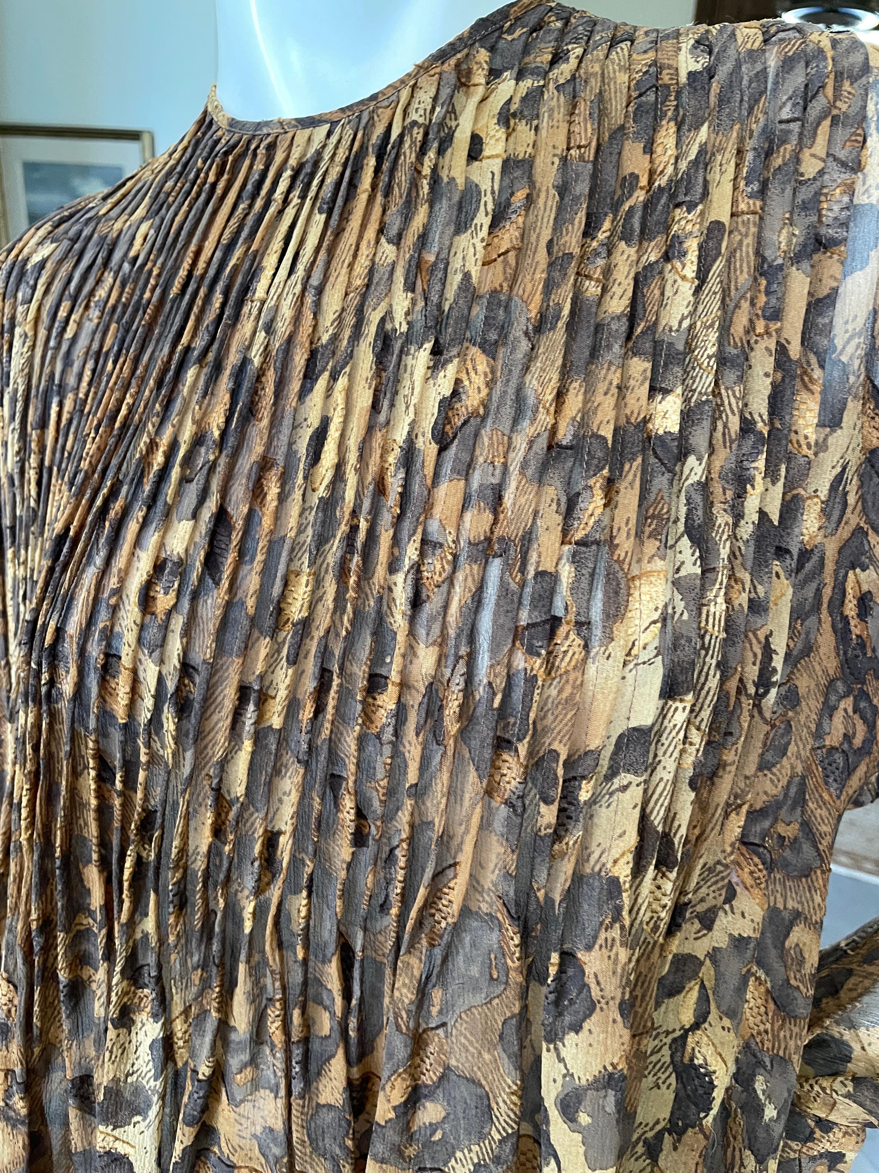  Gianfranco Ferre Vintage Sheer Pleated Leopard Print Silk Blouse and Scarf In New Condition For Sale In Cloverdale, CA
