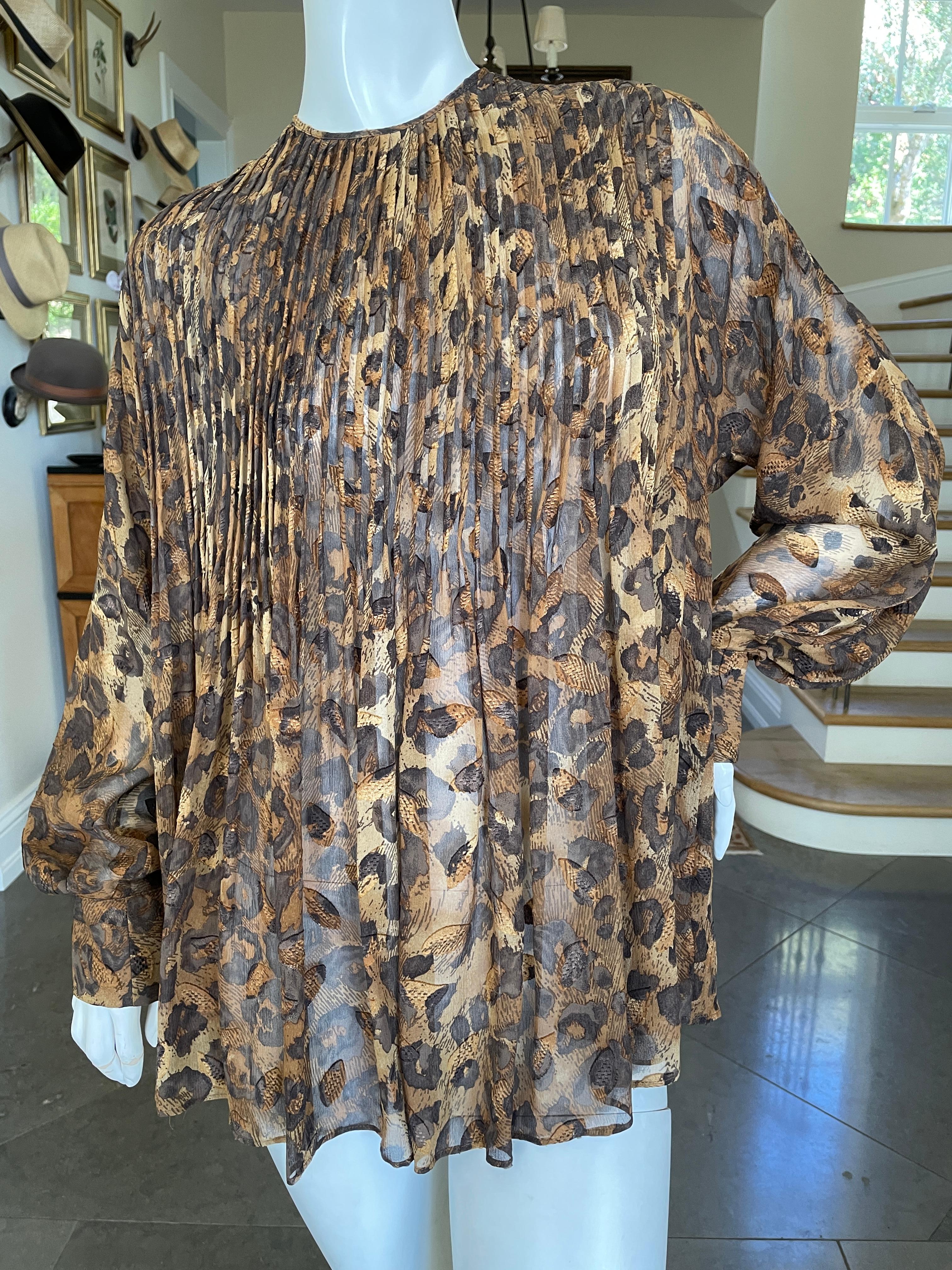  Gianfranco Ferre Vintage Sheer Pleated Leopard Print Silk Blouse and Scarf For Sale 1
