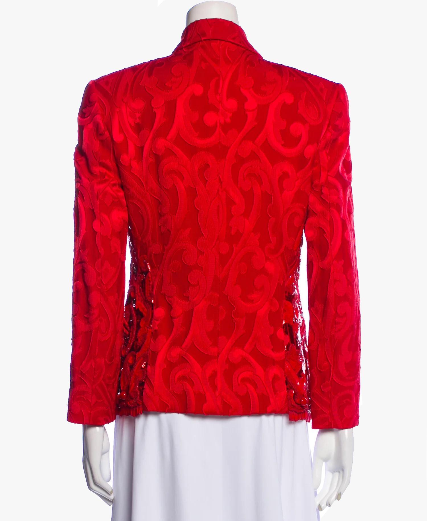 Red Gianfranco Ferre vintage silk beaded blazer, 1980s