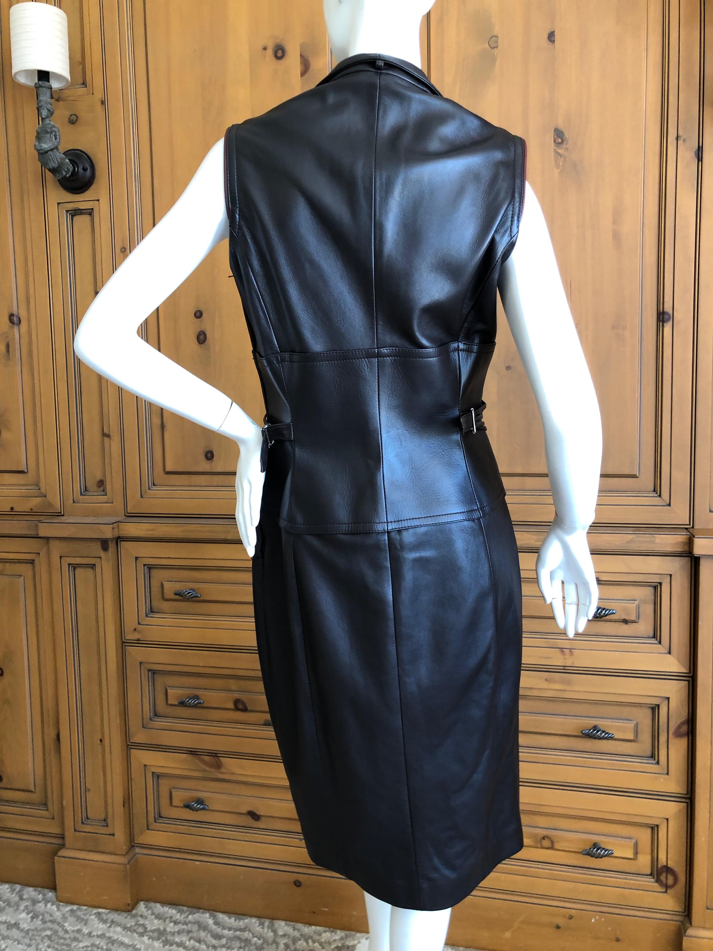 Gianfranco Ferre Vintage Silk Lined Leather Dress w Wide Lace Up 