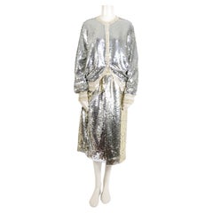 Gianfranco Ferre Retro silver & gold paillette lurex bomber jacket & skirt set