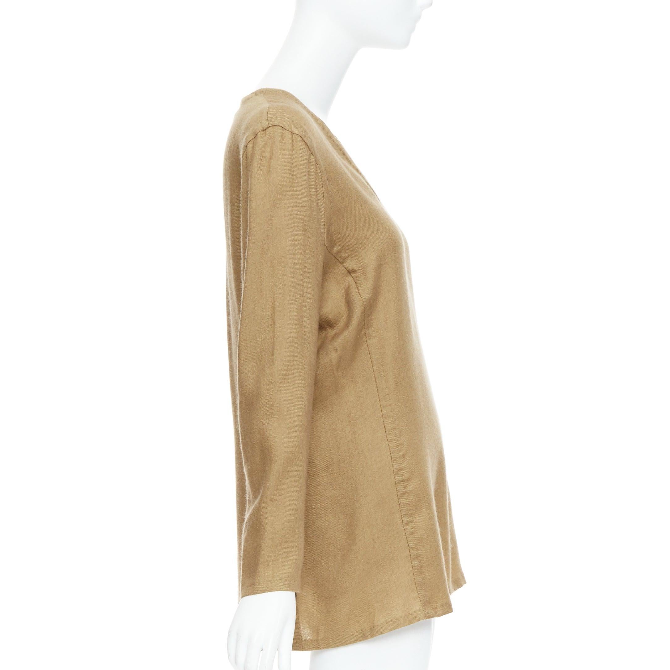GIANFRANCO FERRE Vintage taupe cashmere silk v neck hand stitch tunic top IT42 M In Good Condition For Sale In Hong Kong, NT