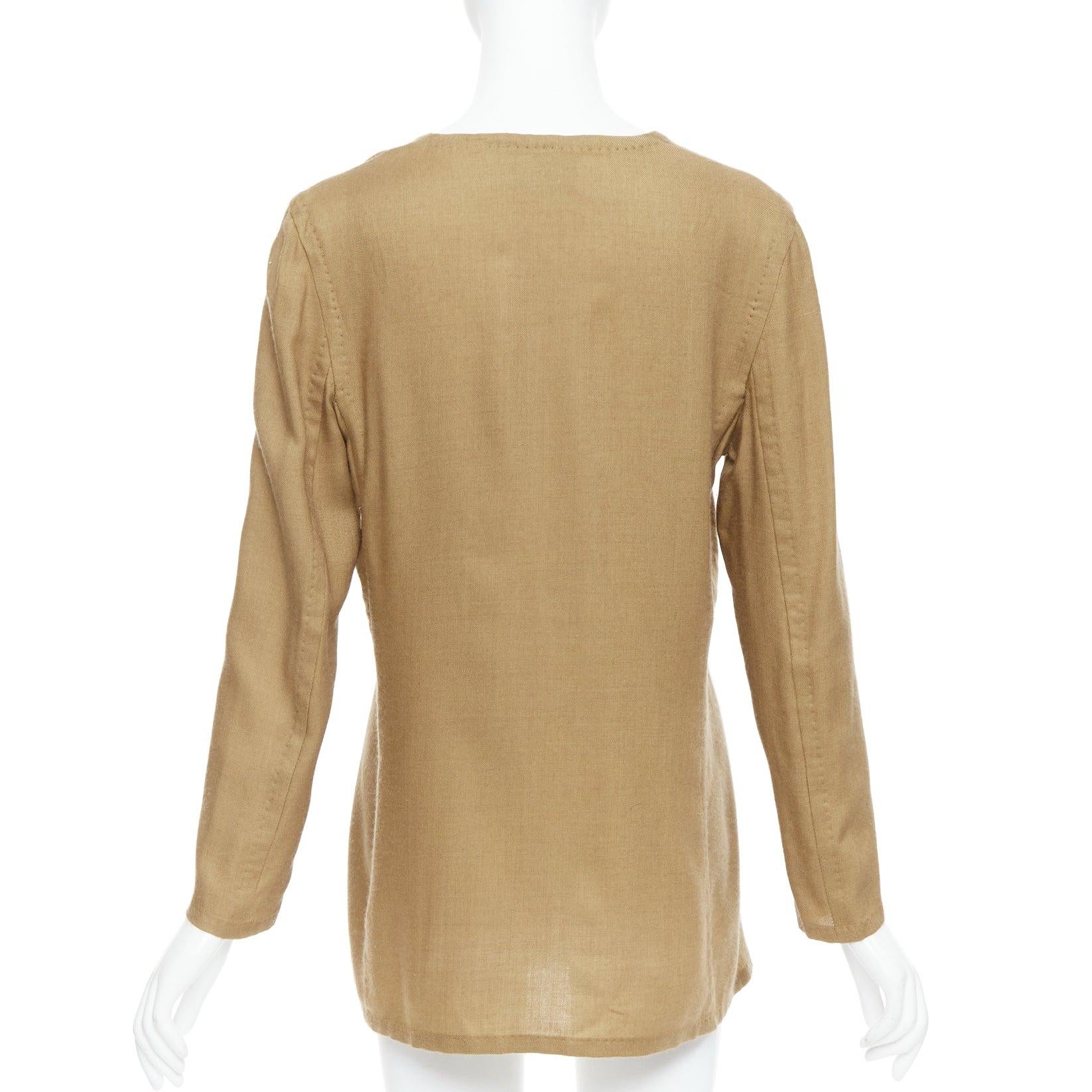 Women's GIANFRANCO FERRE Vintage taupe cashmere silk v neck hand stitch tunic top IT42 M For Sale