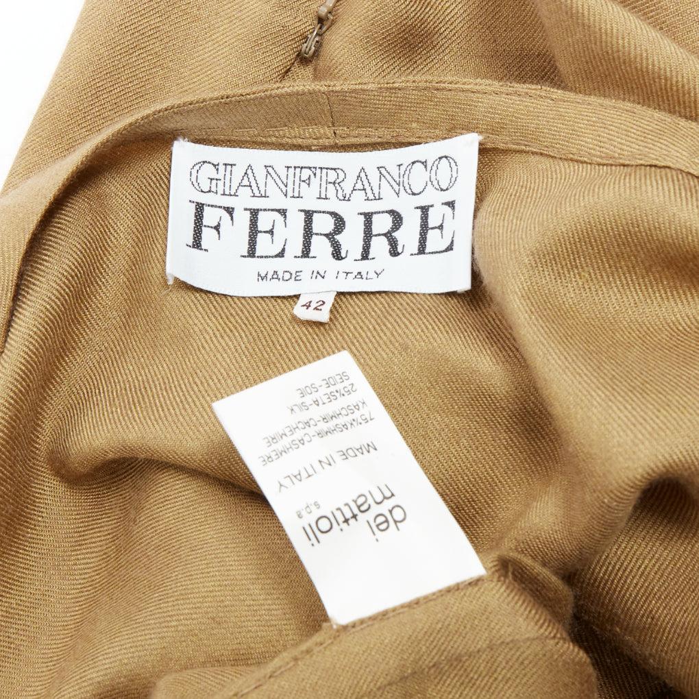 GIANFRANCO FERRE Vintage taupe cashmere silk v neck hand stitch tunic top IT42 M For Sale 3