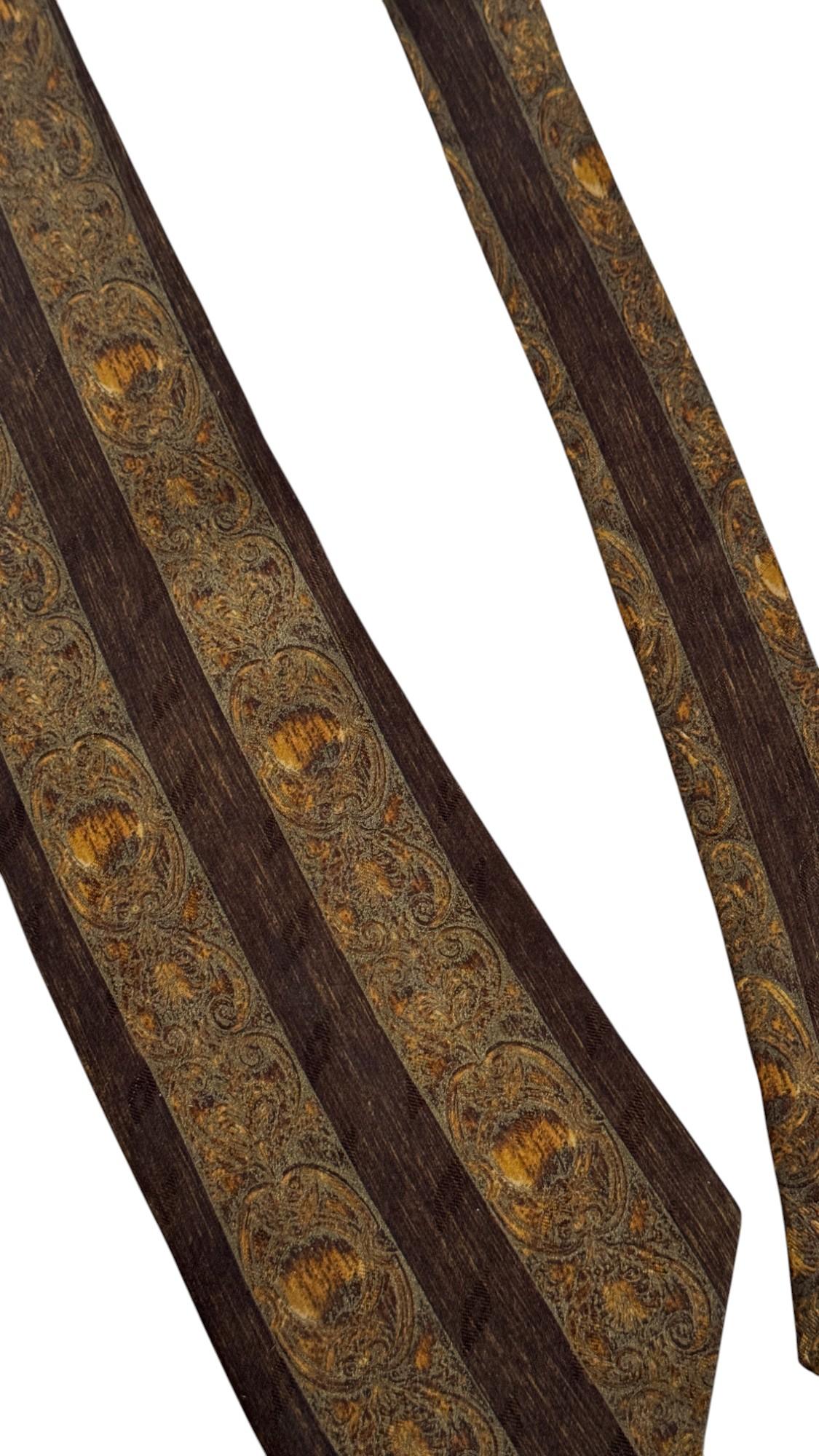 Gianfranco Ferré Vintage Tie – Baroque Striped Pattern in Gold, Brown and Bronze in vendita 5