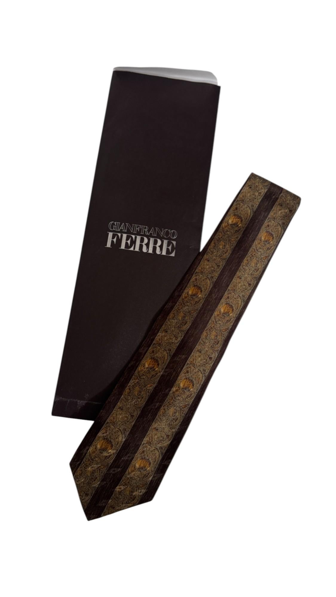 Black Gianfranco Ferré Vintage Tie – Baroque Striped Pattern in Gold, Brown and Bronze in vendita