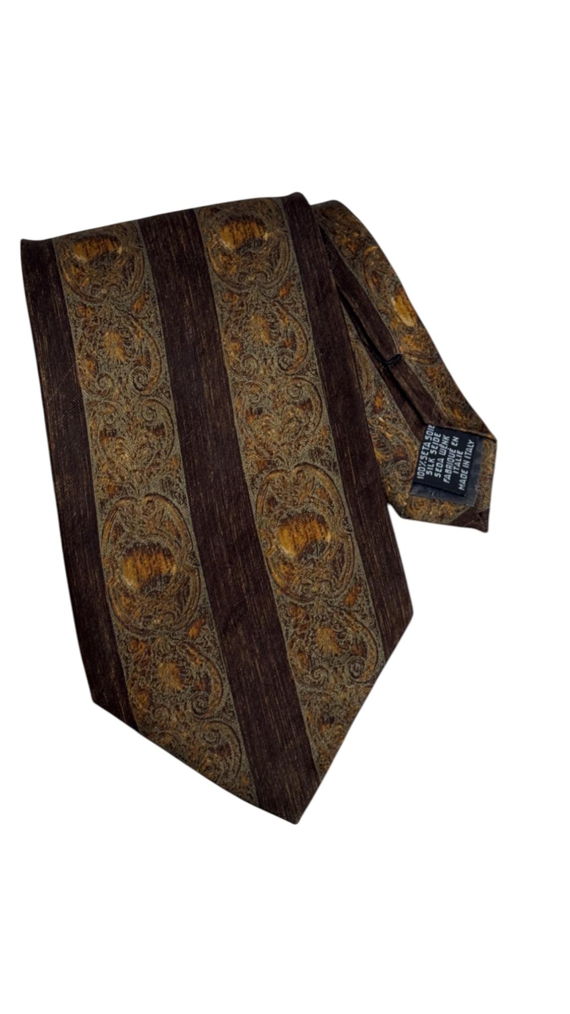 Gianfranco Ferré Vintage Tie – Baroque Striped Pattern in Gold, Brown and Bronze In condizioni buone in vendita a Milano, IT