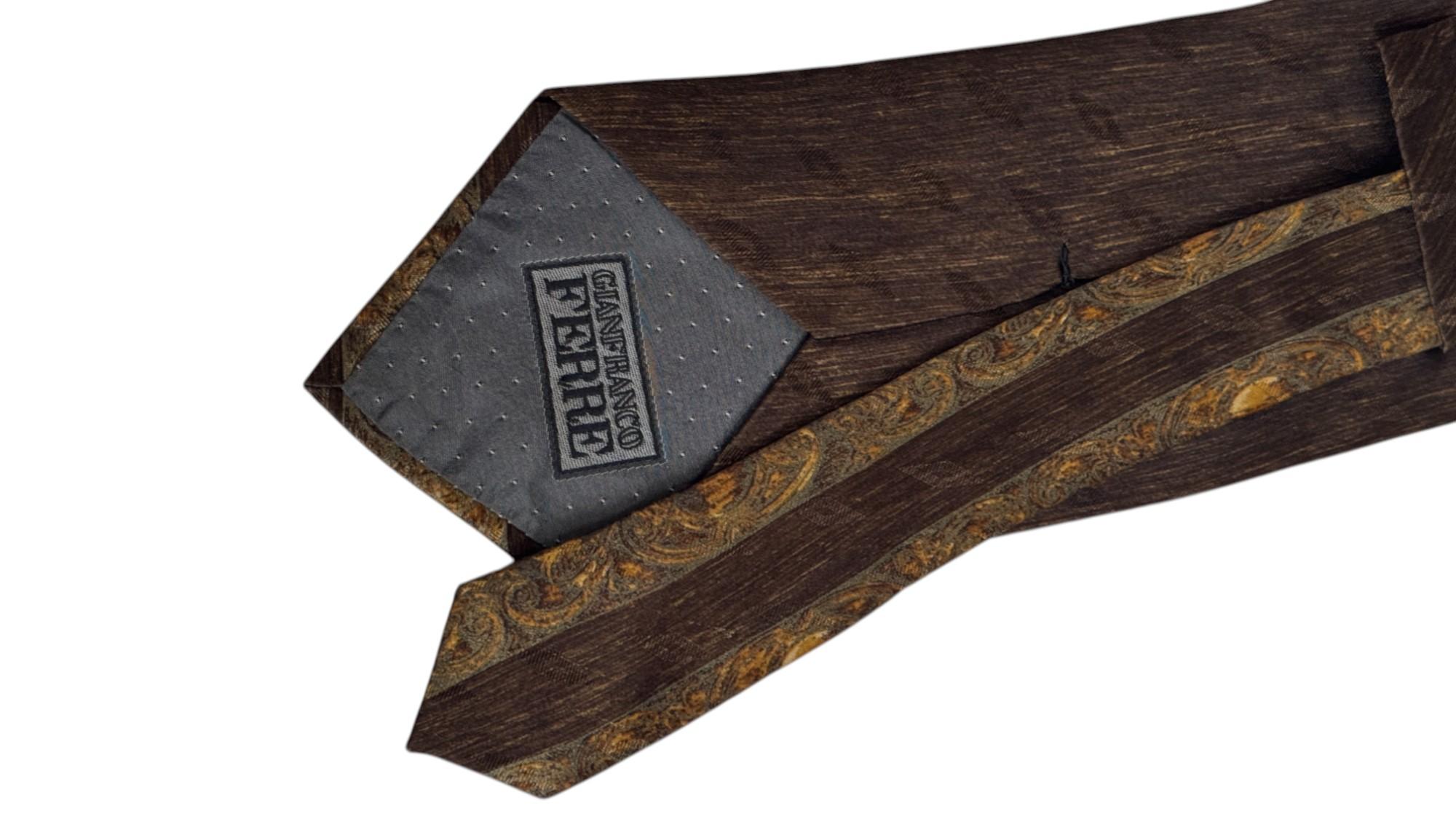 Gianfranco Ferré Vintage Tie – Baroque Striped Pattern in Gold, Brown and Bronze in vendita 2