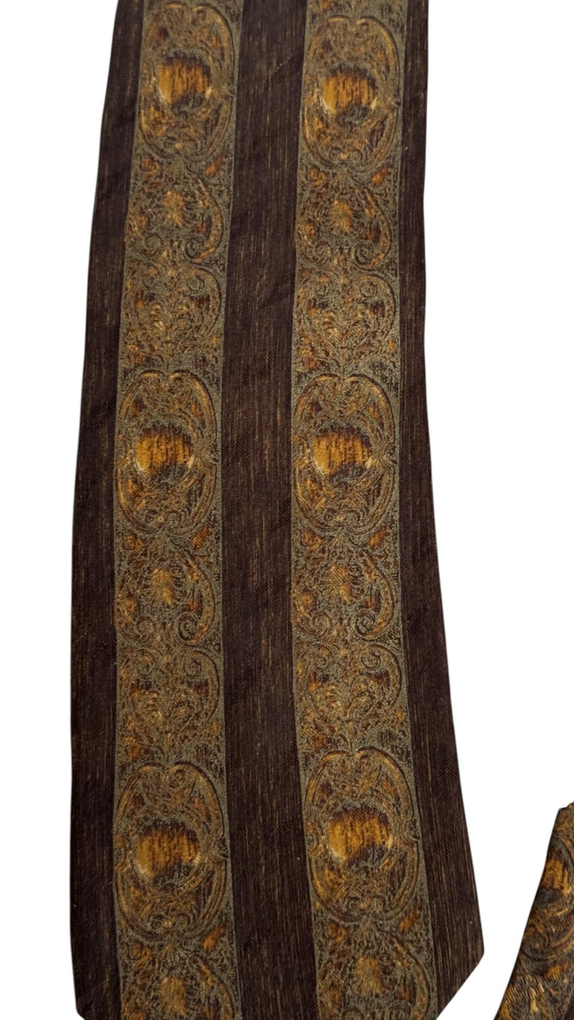 Gianfranco Ferré Vintage Tie – Baroque Striped Pattern in Gold, Brown and Bronze in vendita 4
