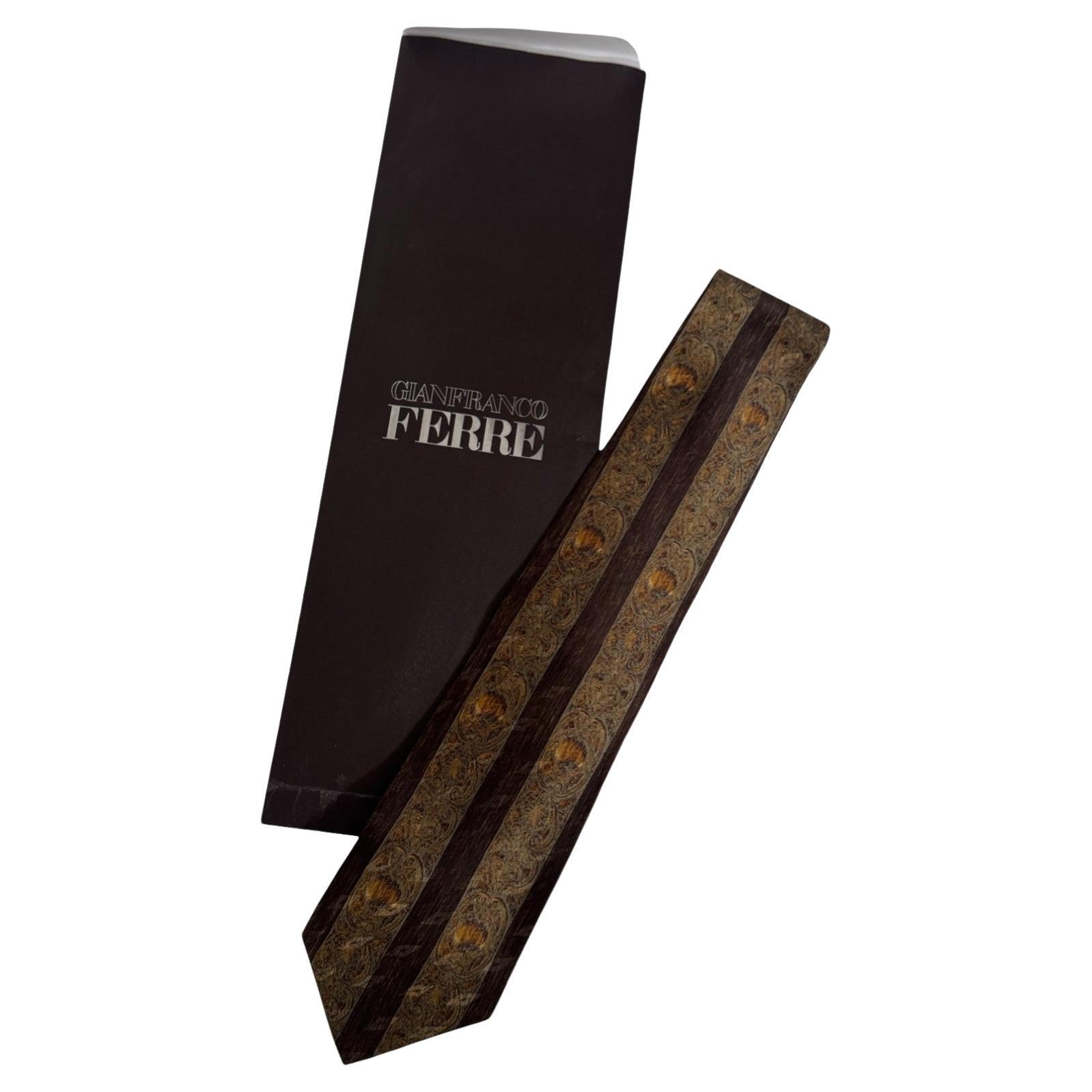 Gianfranco Ferré Vintage Tie – Baroque Striped Pattern in Gold, Brown and Bronze in vendita