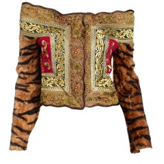 Gianfranco Ferre Vintage Tiger Stripe Sleeve Off Shoulder Cropped Jacket w/ Tags